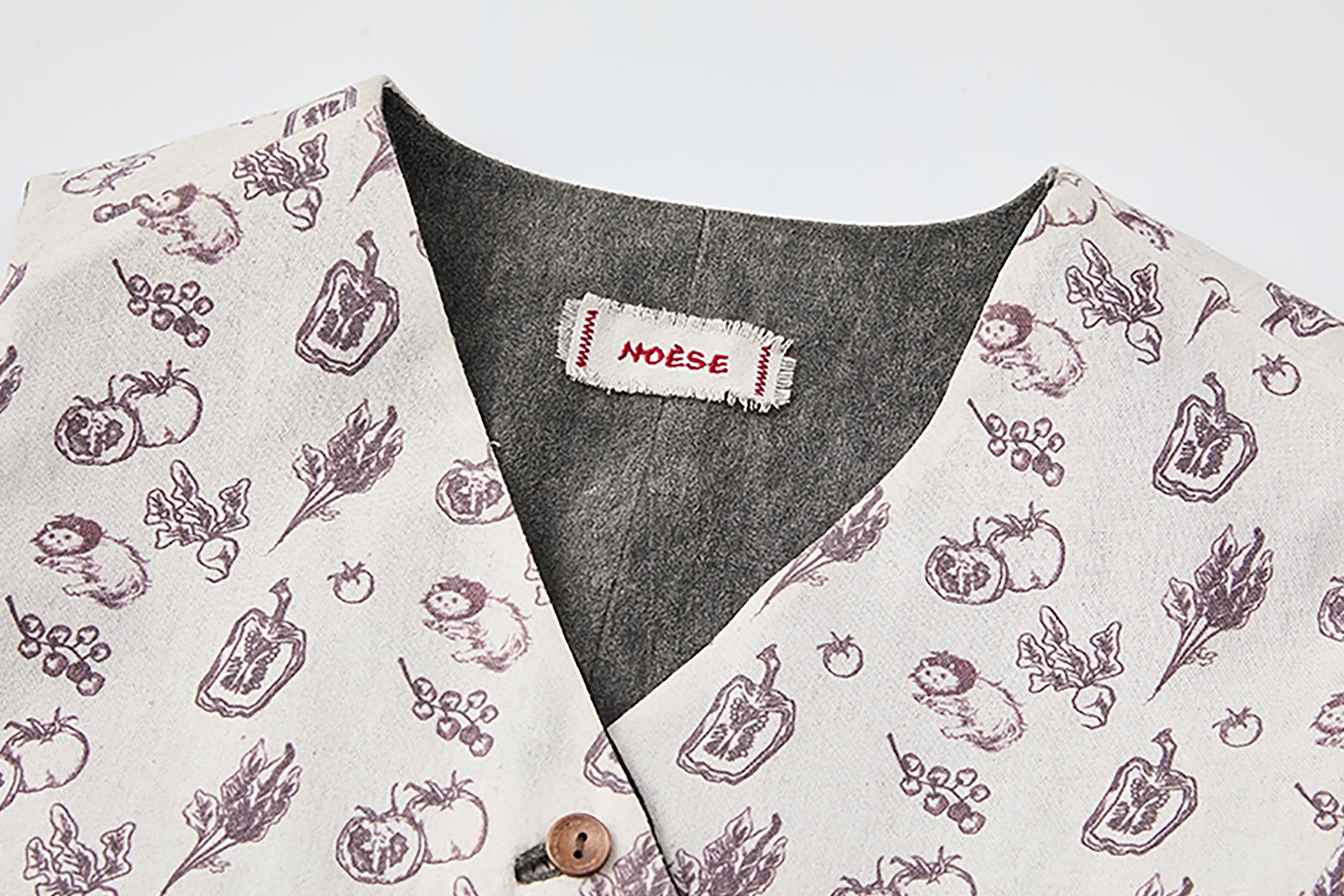 NOESE Reversible Plaid Full-Print Curved Front V-Neck Vest