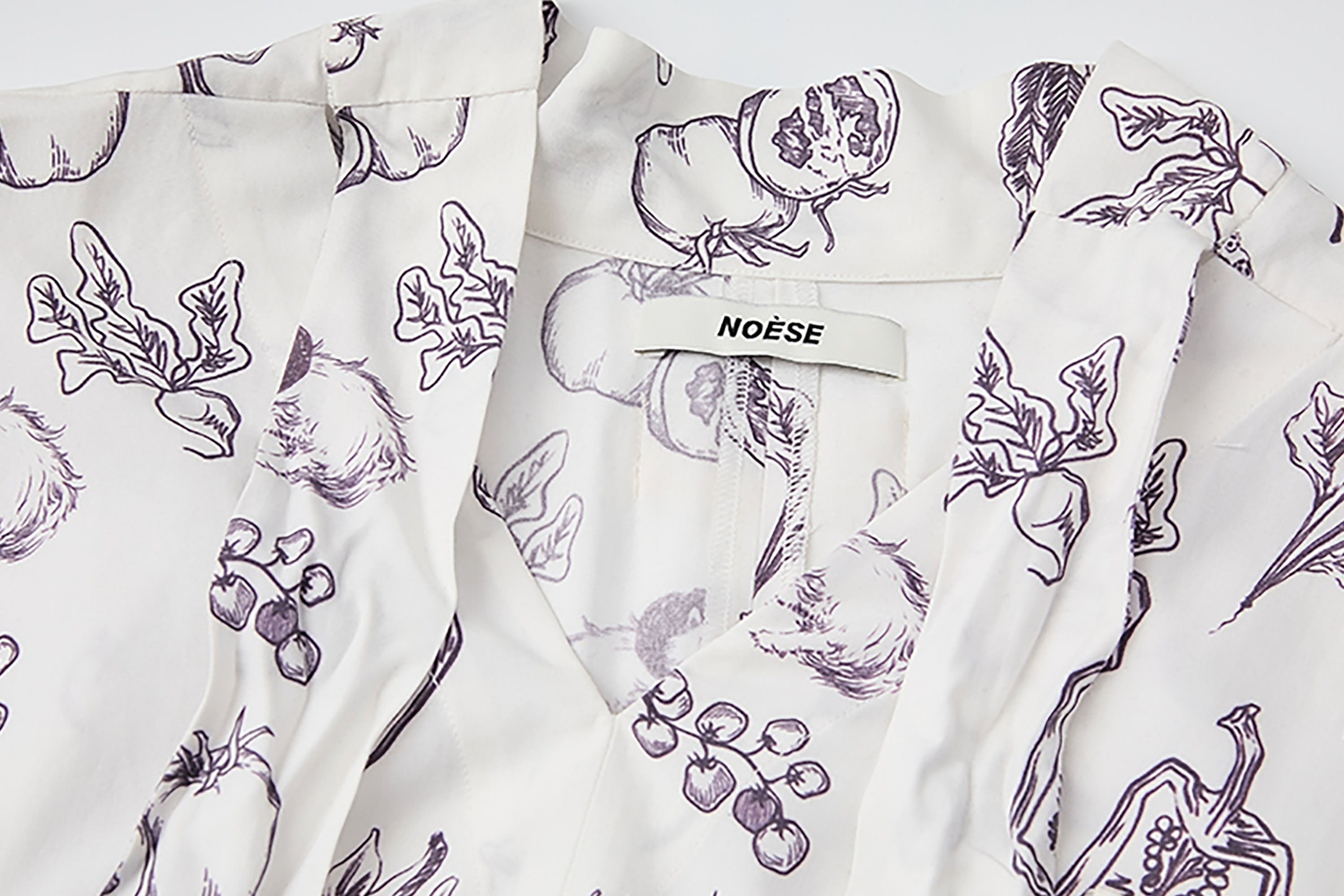 NOESE Botanical Full-Print Tie-Neck Blouse