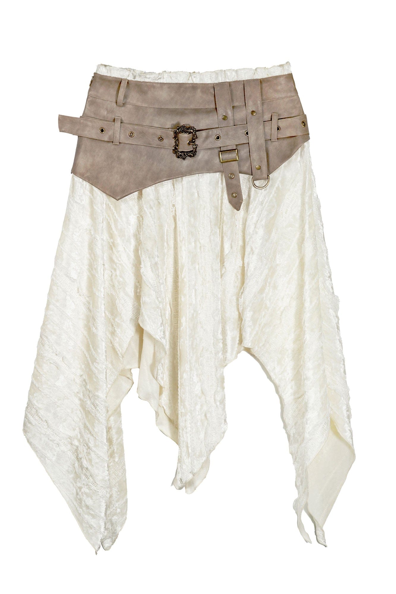 CESTNOUS Asymmetrical Belted Faux Leather Waist Skirt