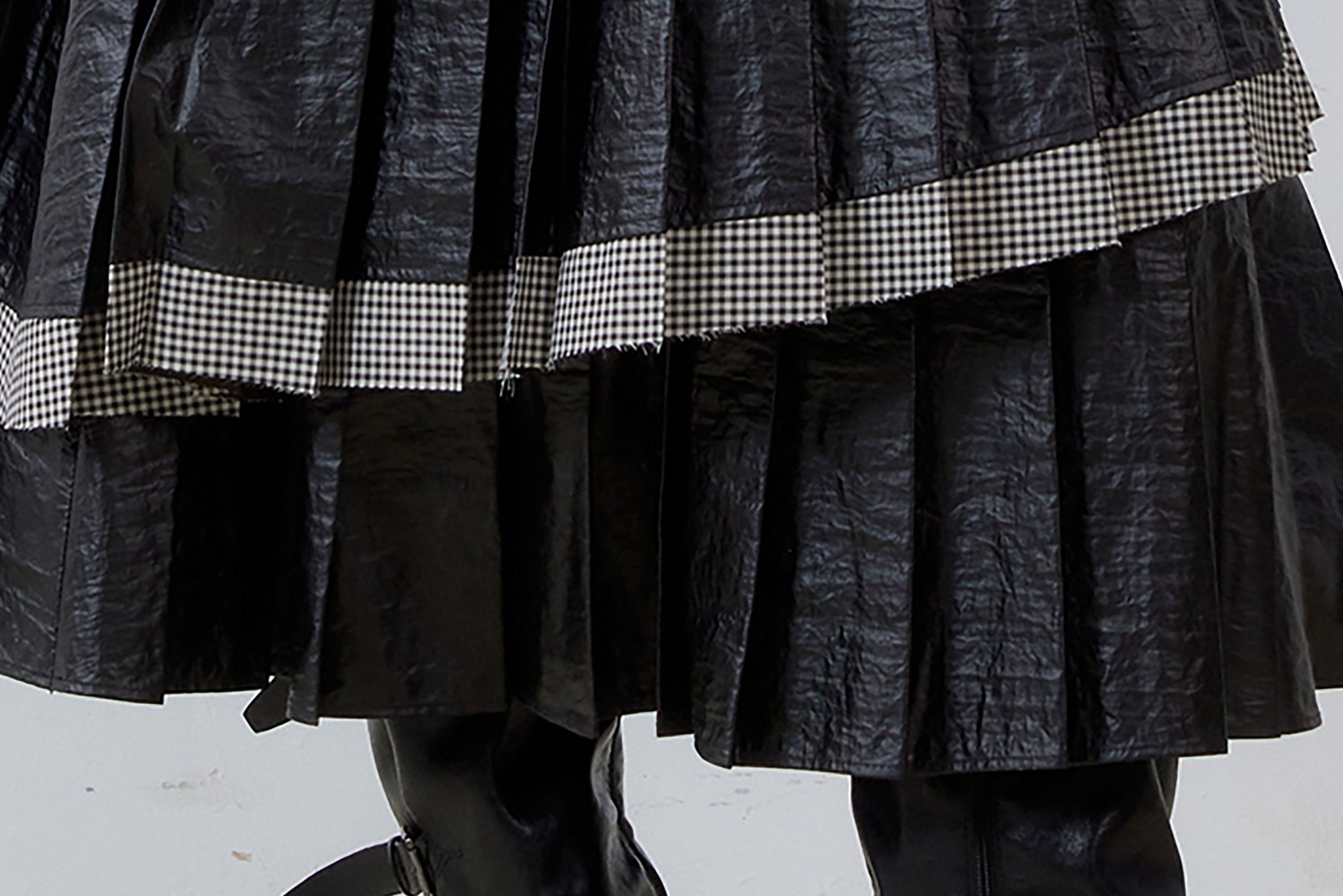 NOESE Faux Leather Pleated Layered Cake Skirt