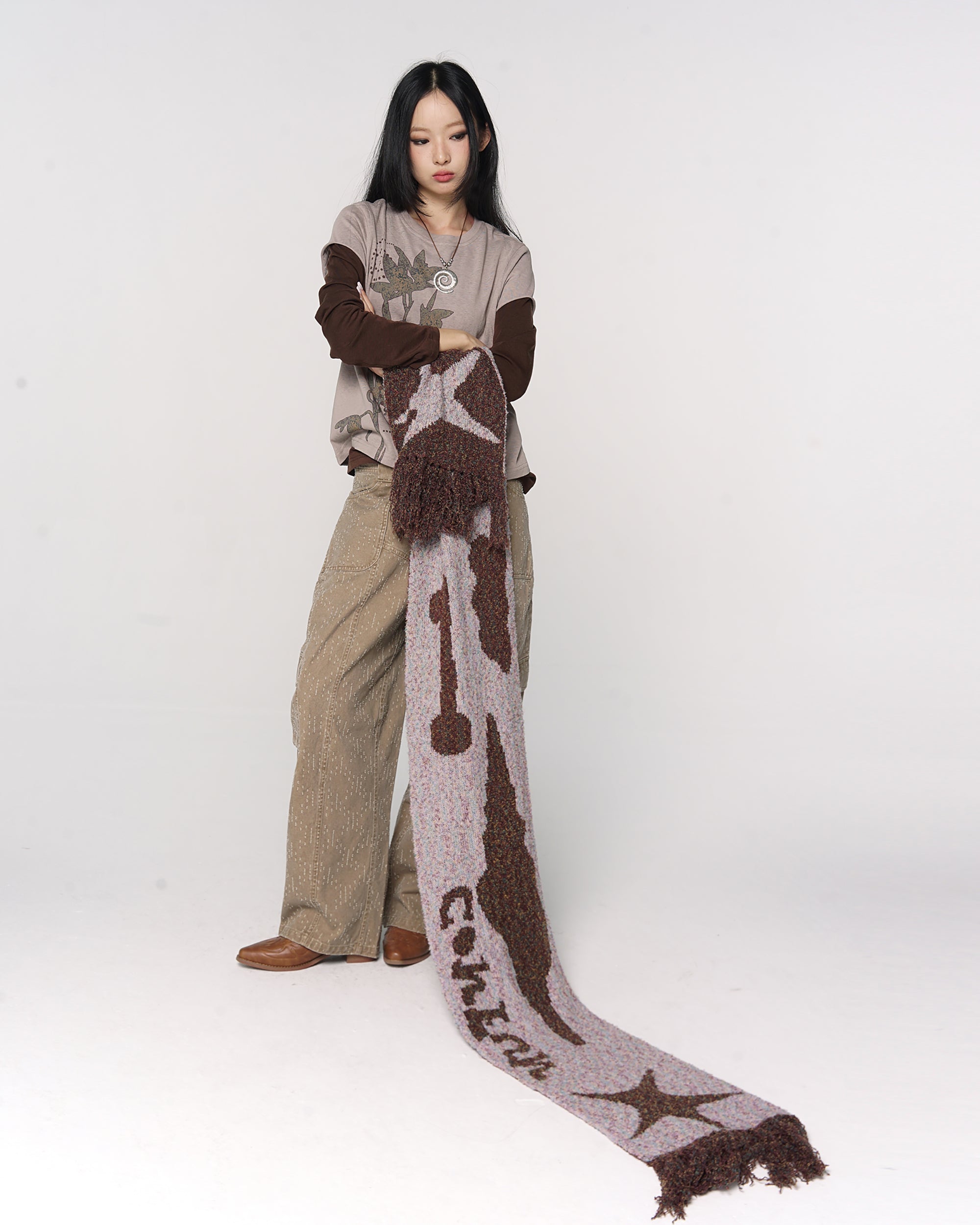 CONFUN Retro Star Bouclé Knit Scarf & Beanie