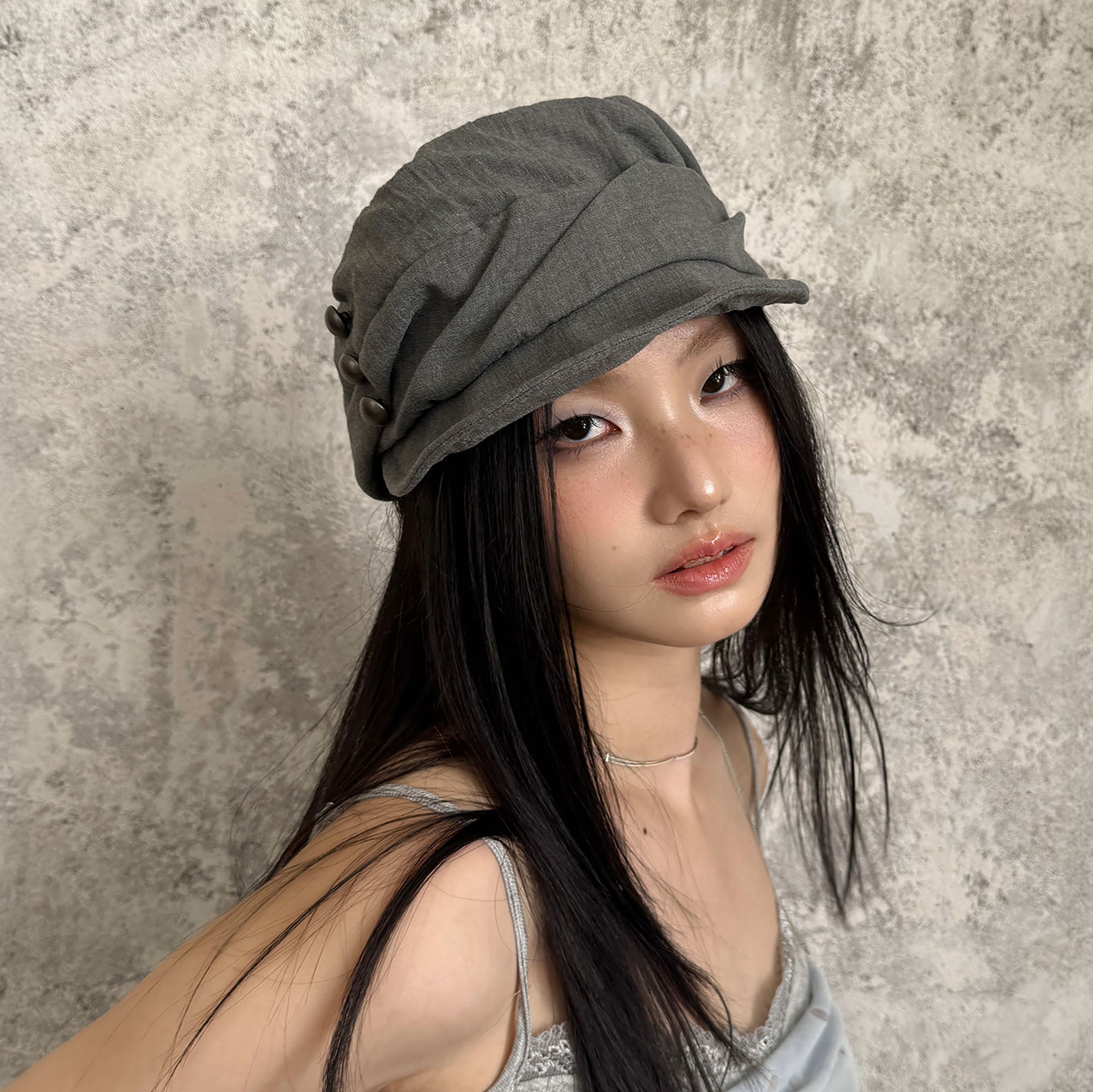 RIDK Crinkled Metallic-Buckle Retro Newsboy Beret