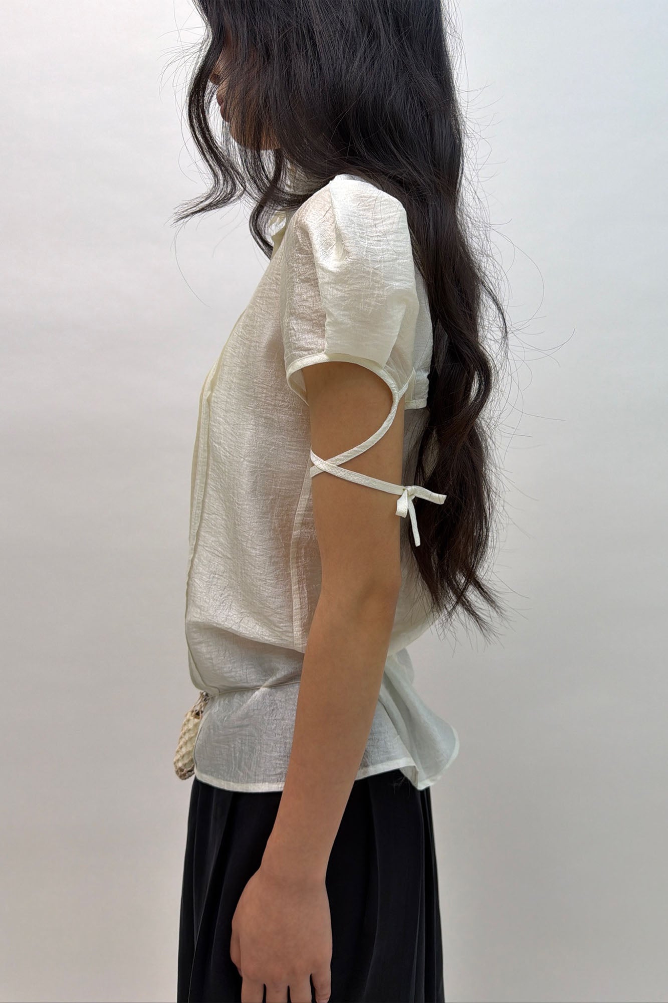 NEVERSEEZ Ruffle-Collar Paneled Puff-Sleeve Shirt