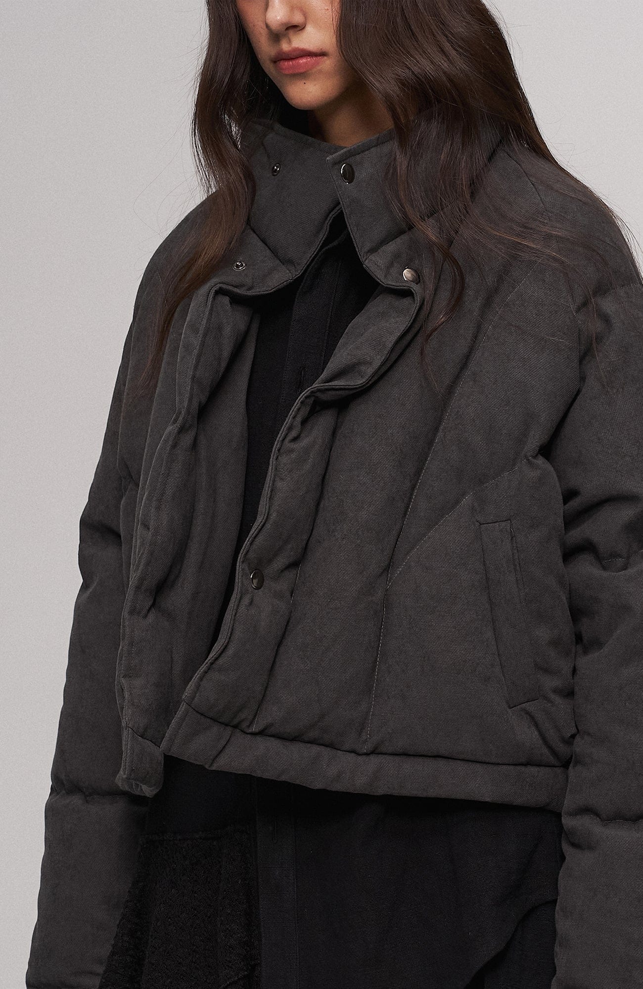 ILNya Nieternite Nifutur Asymmetrical Collar Cocoon Cropped Down Jacket