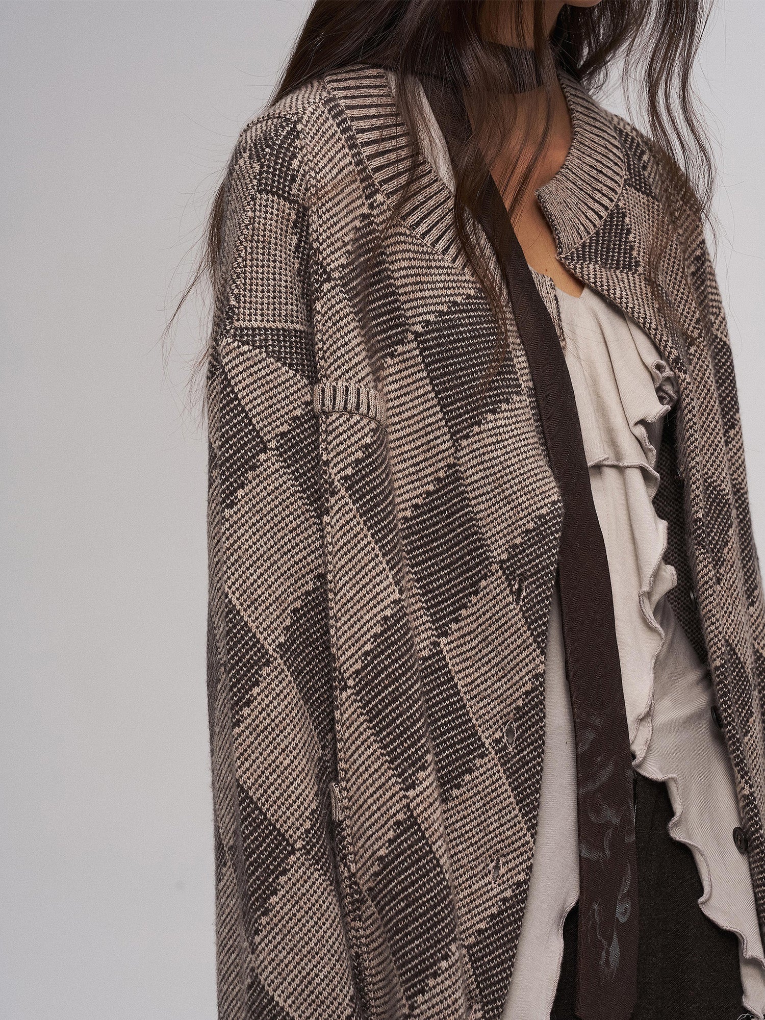 ILNya Nieternite Nifutur Wool-Blend Argyle Jacquard Cardigan Brown