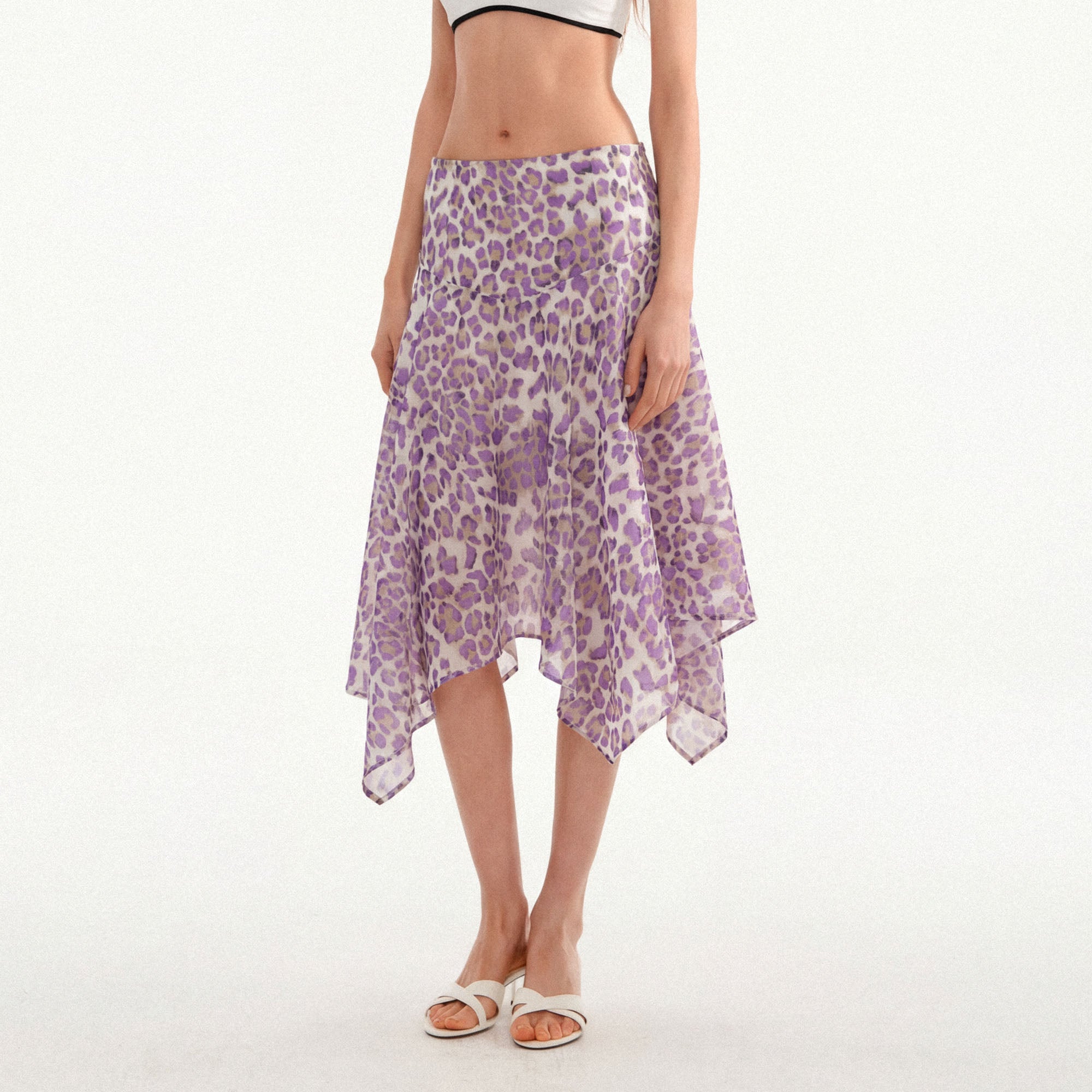 MUSE NAPS Irregular Leopard Print Flowy Midi Skirt