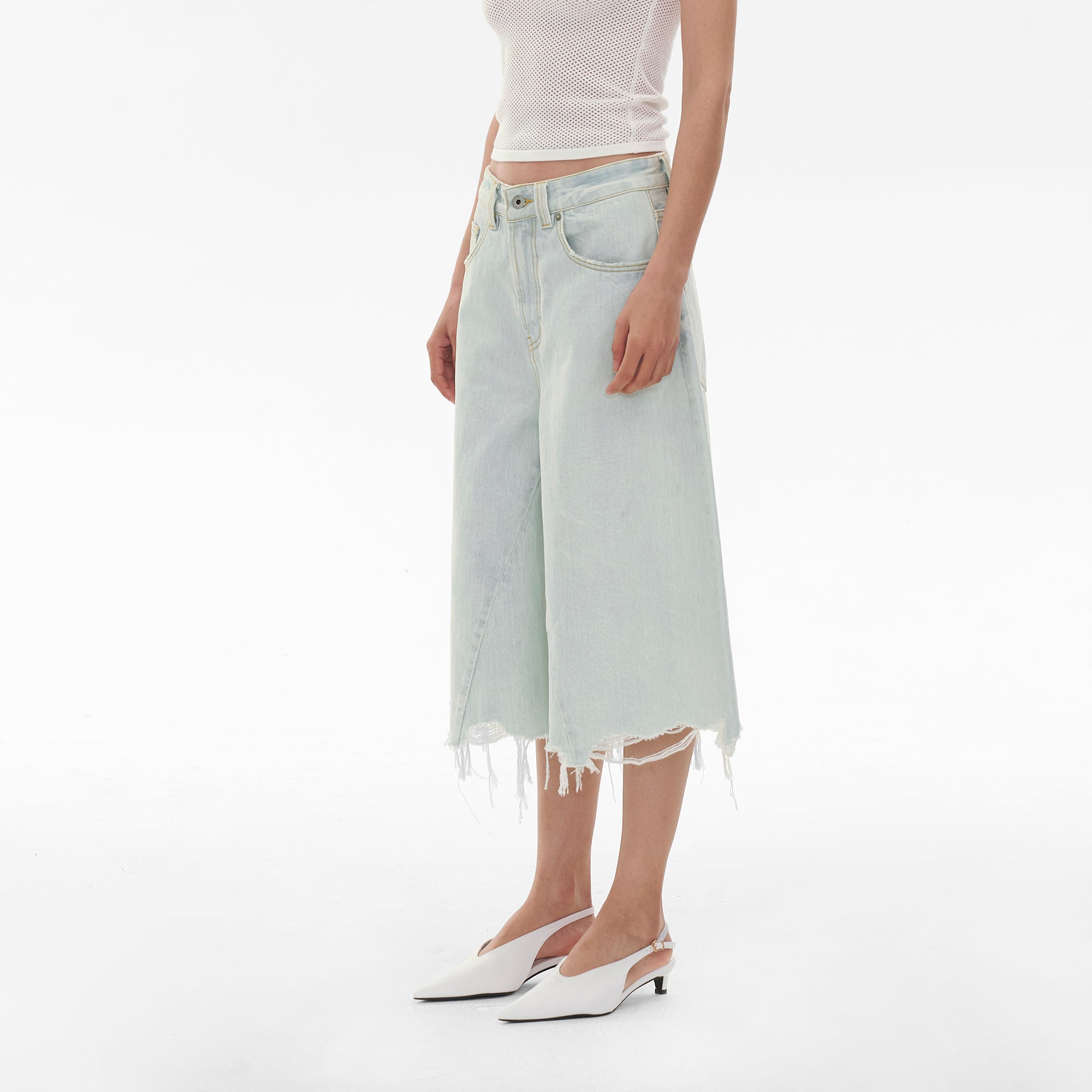 COMMAND N Washed Raw-Hem Wide-Leg Culottes