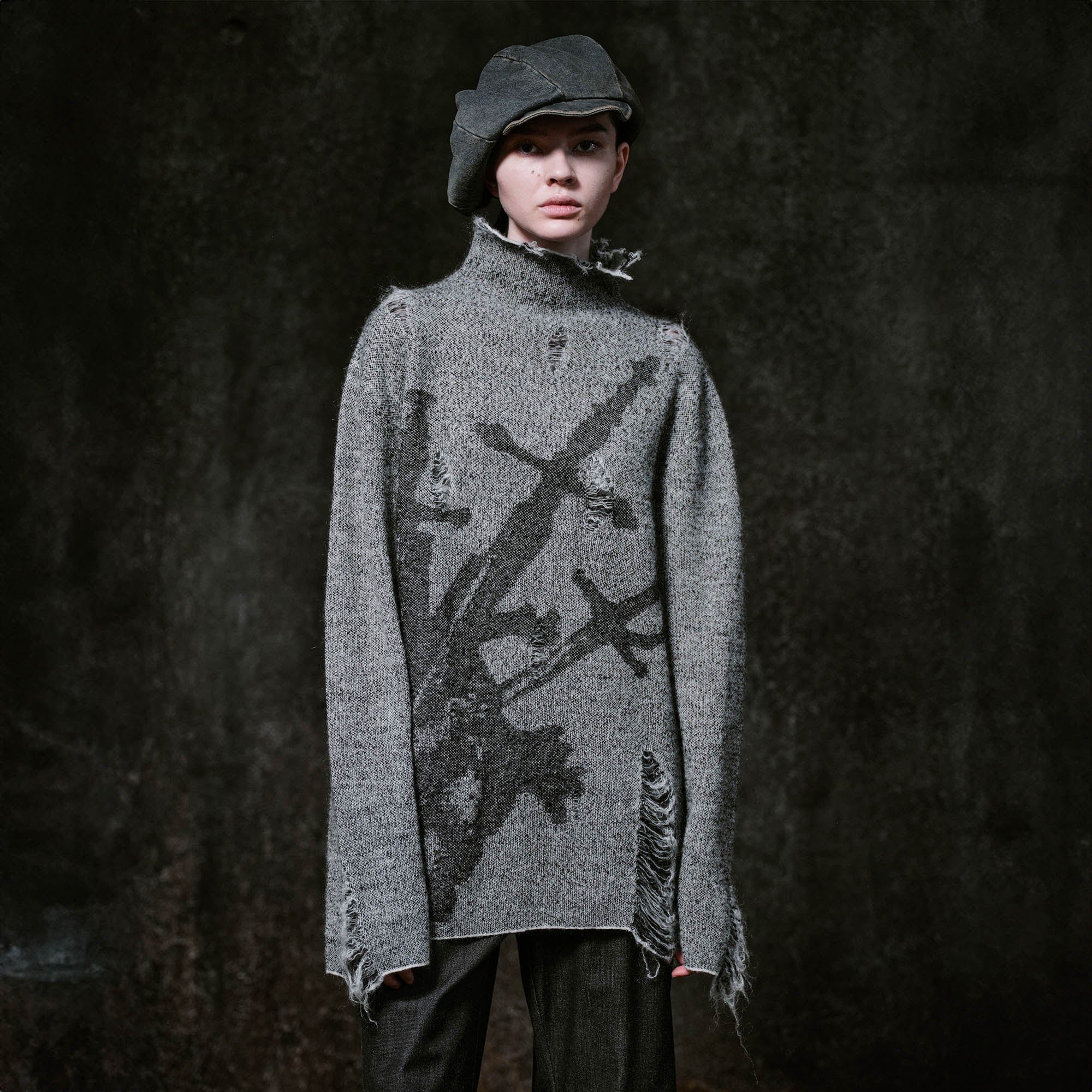 ILNya Nieternite Nifutur Distressed Sword Graphics High-Neck Sweater, premium urban and streetwear designers apparel on PROJECTISR.com, ILNya Nieternite Nifutur