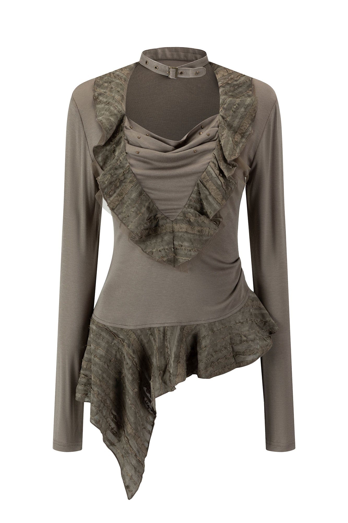 CESTNOUS Studded Ruffled Paneled Top