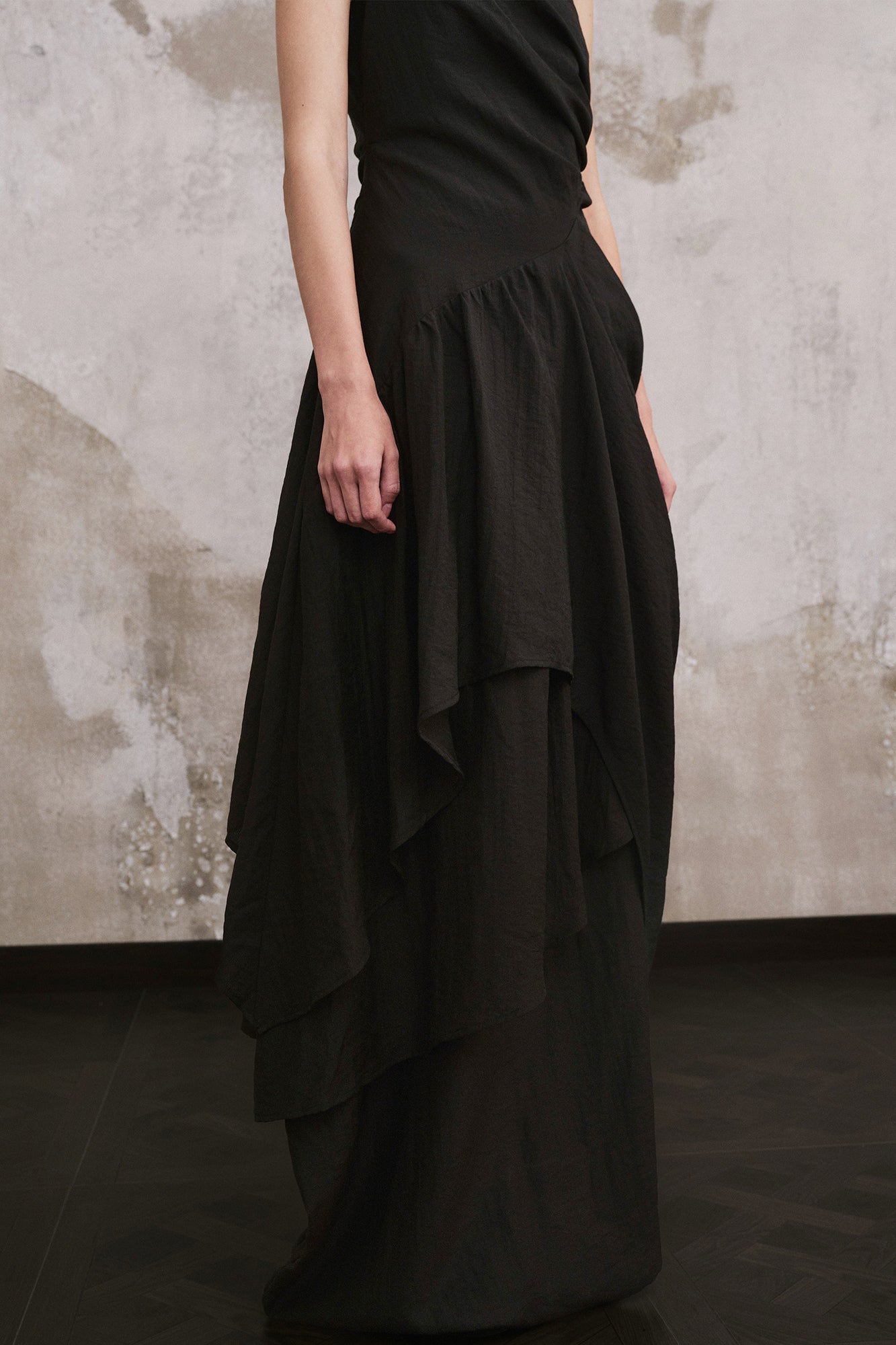 ILNya Nieternite Nifutur Asymmetrical Layered Ruched Maxi Dress