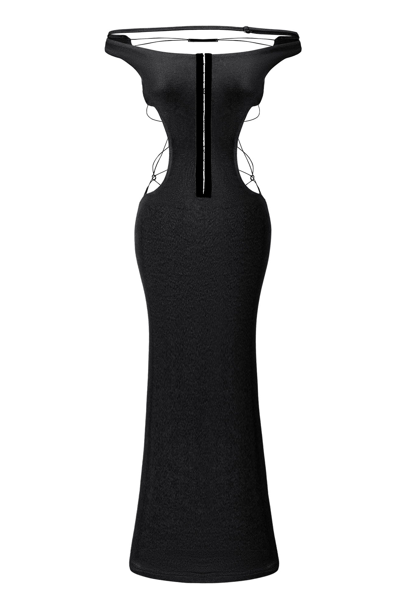 NEVER OFFEND L ANGEL Cross-Back Halter Bodycon Fishtail Dress Black