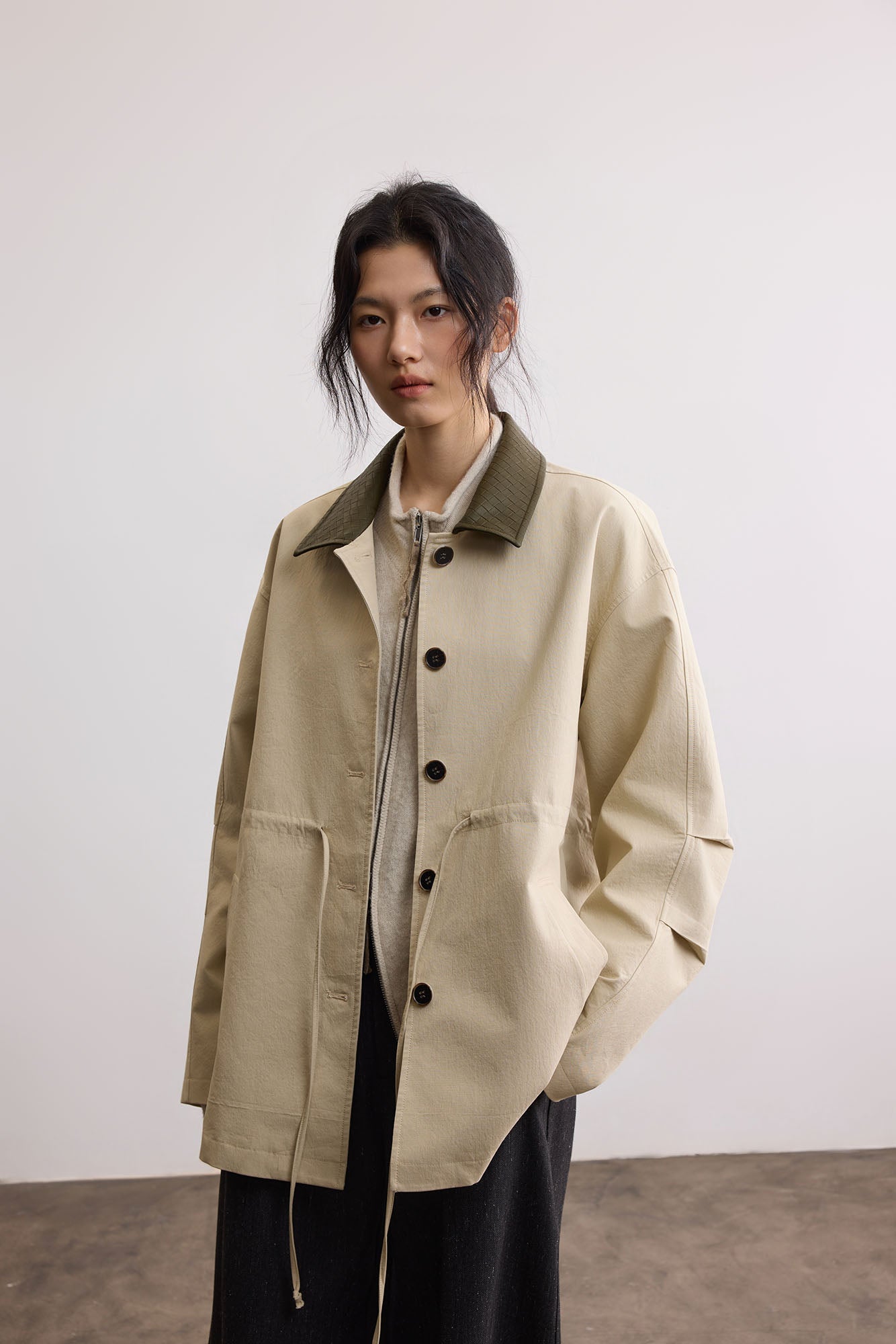 SAME FLOW Woven PU Collar Drawstring Jacket