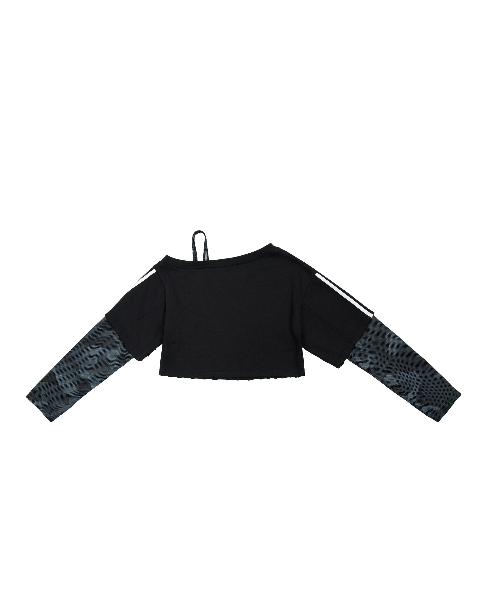 MOGONGSHE Camo Paneled Off-Shoulder Cropped Jersey