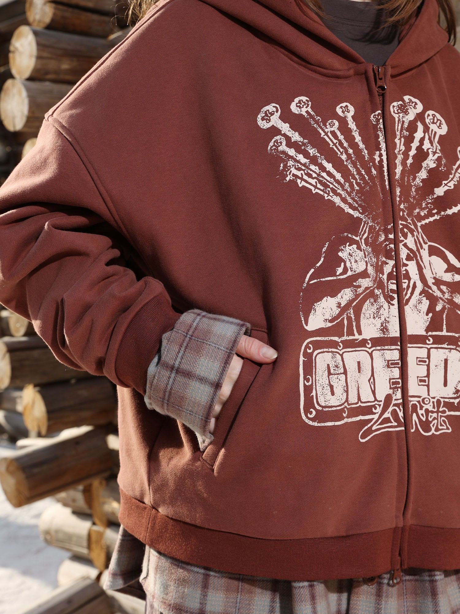 ERROR CODE ROBOT Plaid Faux-Layered Hooded Jacket