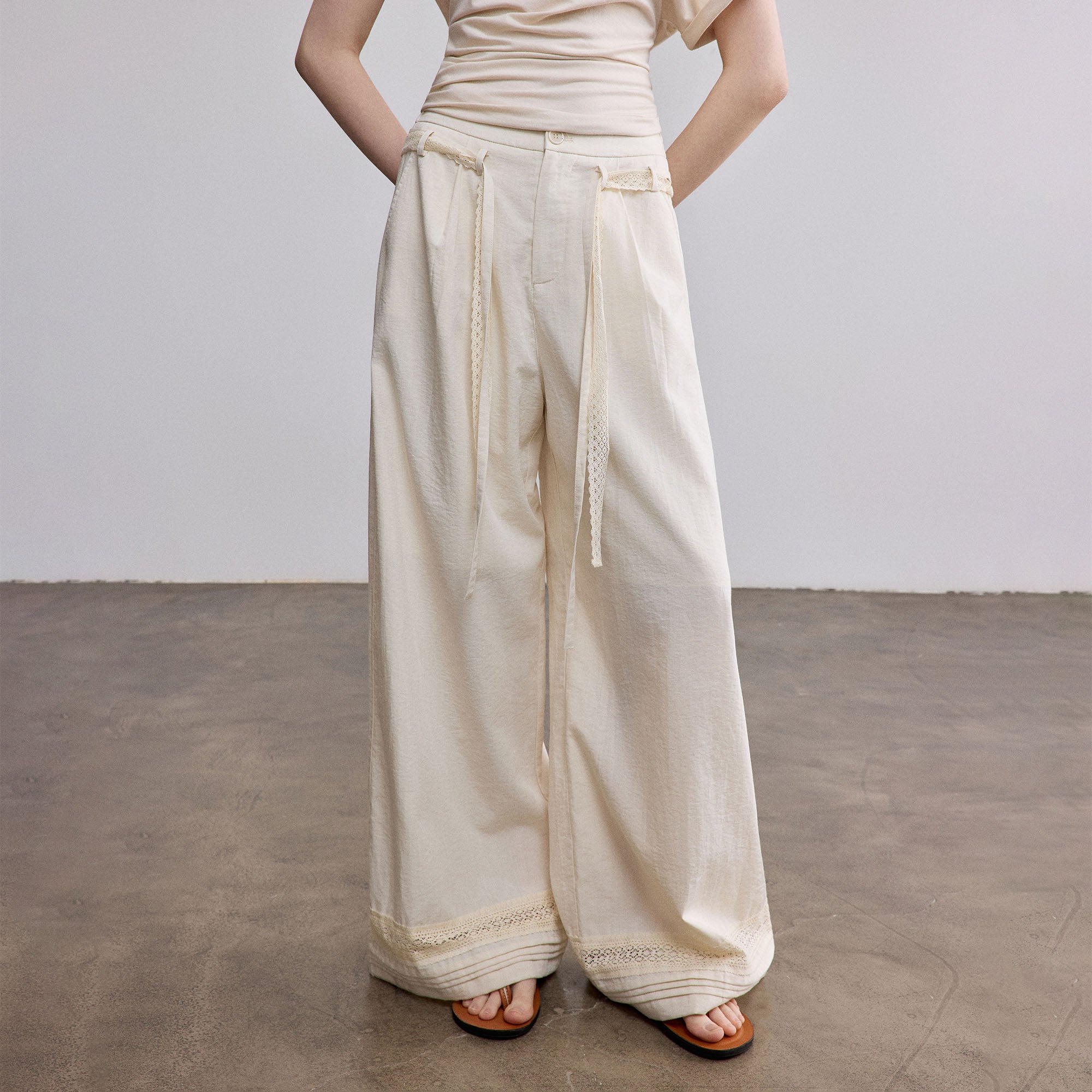 SAME FLOW Lace-Trim Wide-Leg Pants
