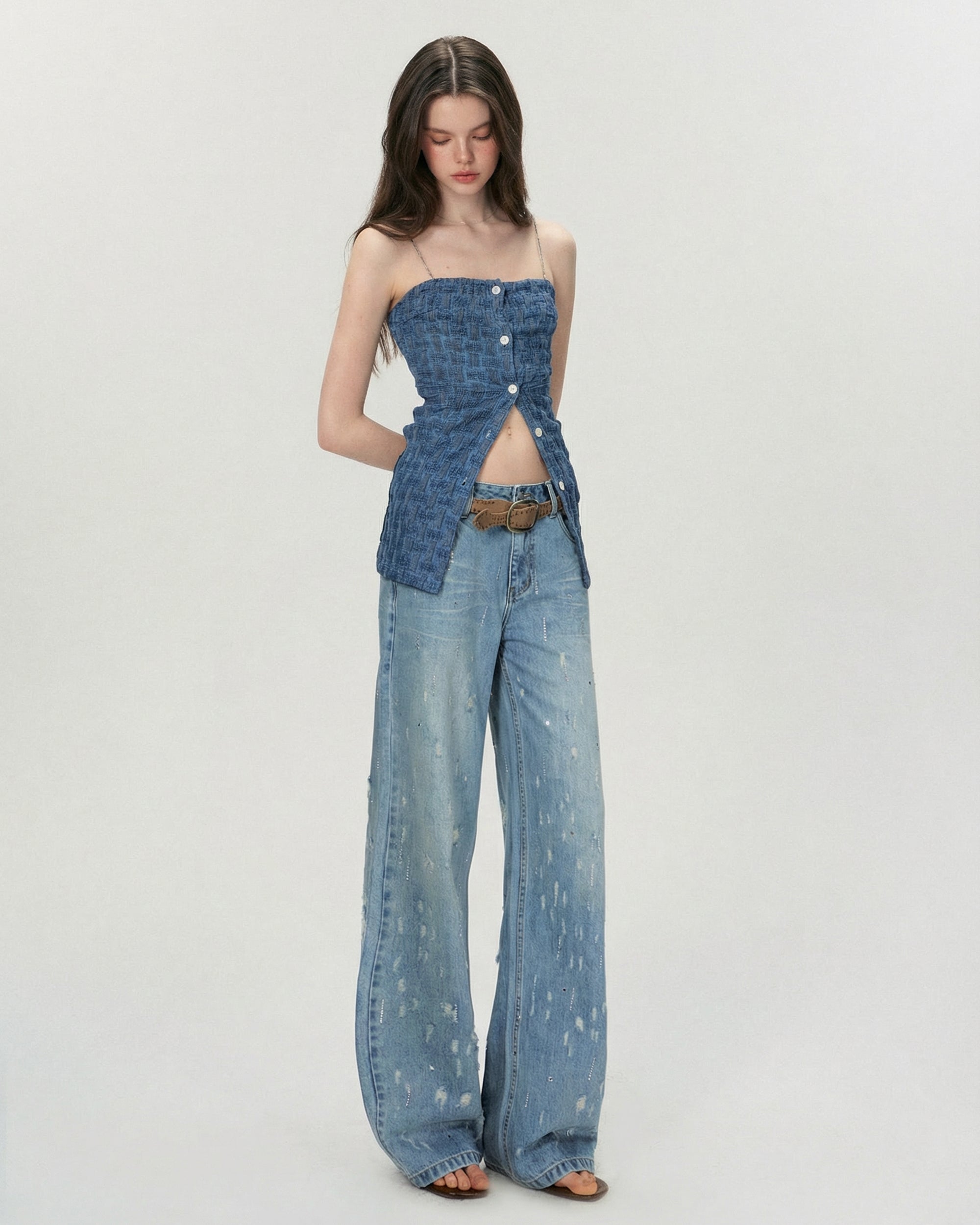 THE NEVERMORE Retro Distressed Diamond Straight Jeans