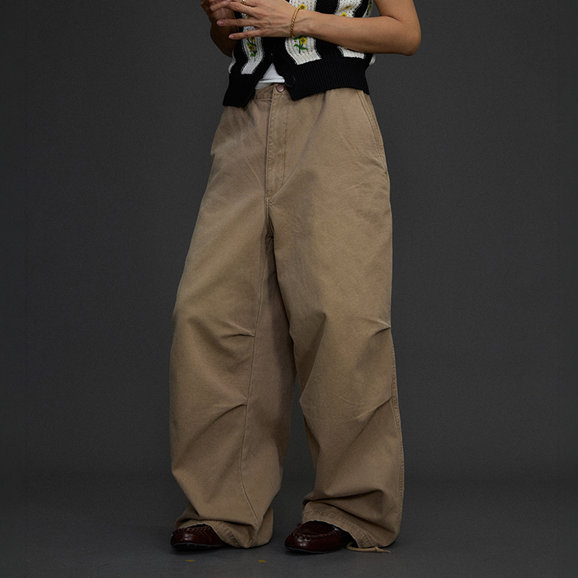 NIANJIUYIKOUER Distressed Utility Pocket Wide-Leg Pants, premium urban and streetwear designers apparel on PROJECTISR.com, NIANJIUYIKOUER