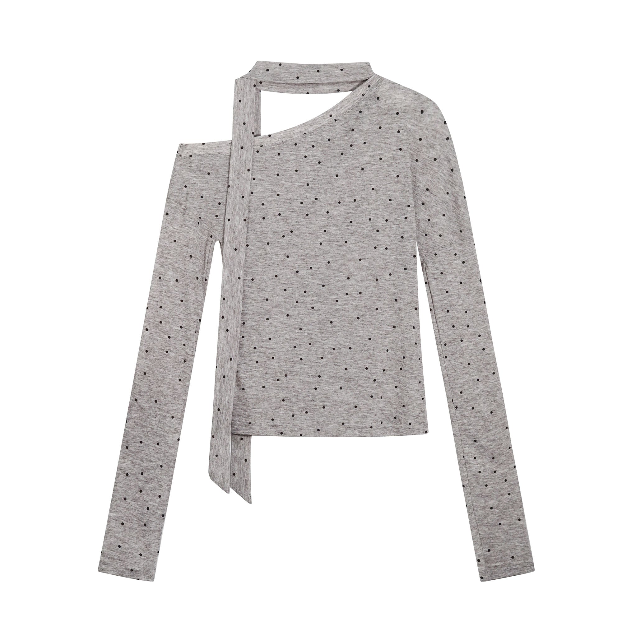 CESTNOUS Asymmetric Tie-Drape Cross Panel Long-Sleeve Tee