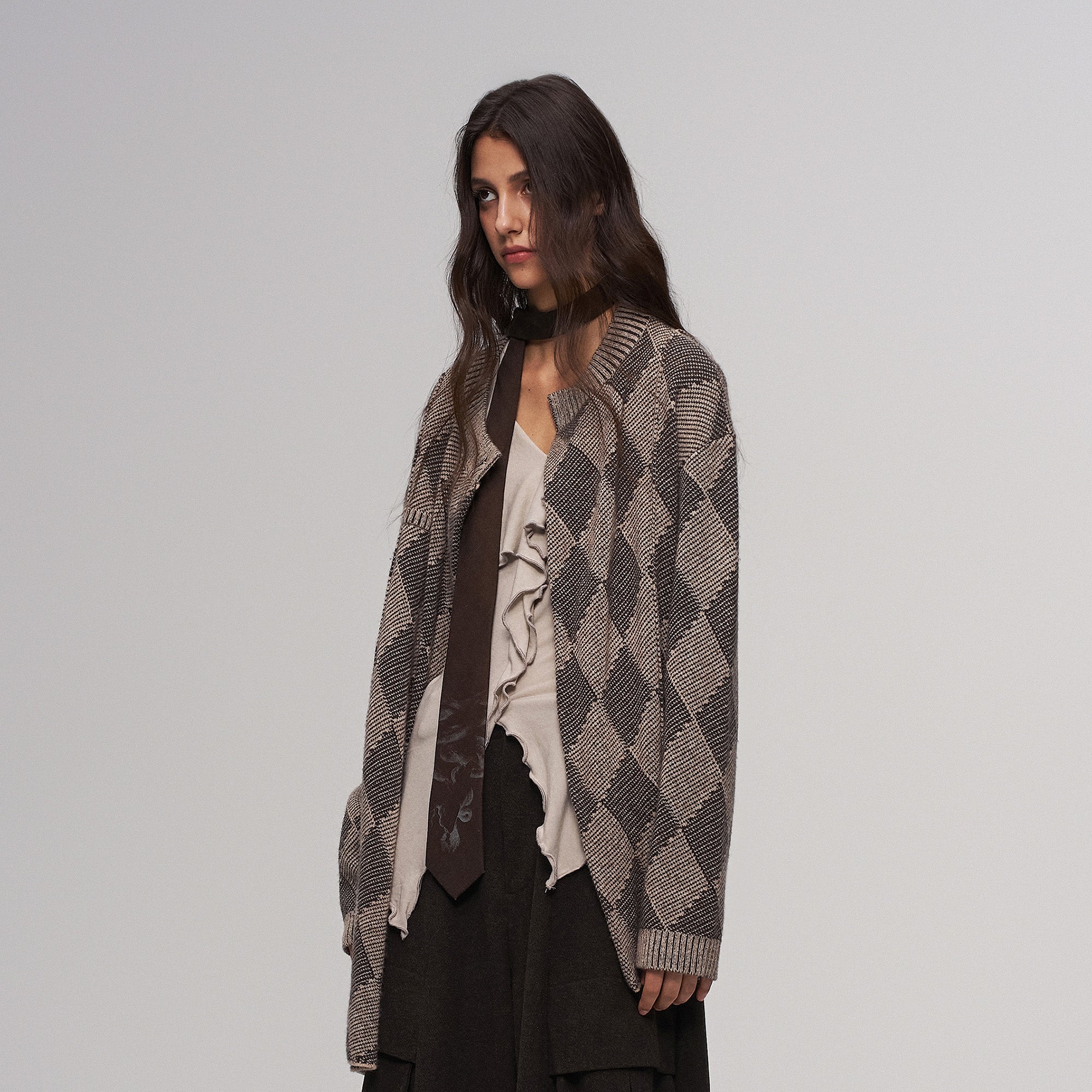 ILNya Nieternite Nifutur Wool-Blend Argyle Jacquard Cardigan Brown