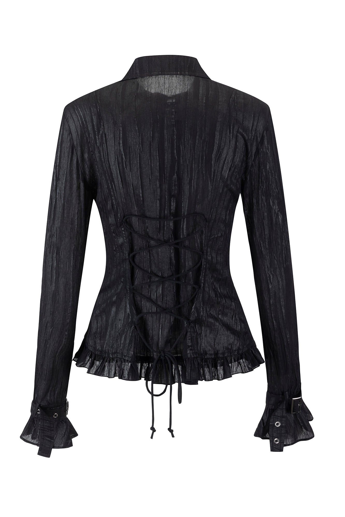 CESTNOUS Crinkled Ruffle Sheer Blouse
