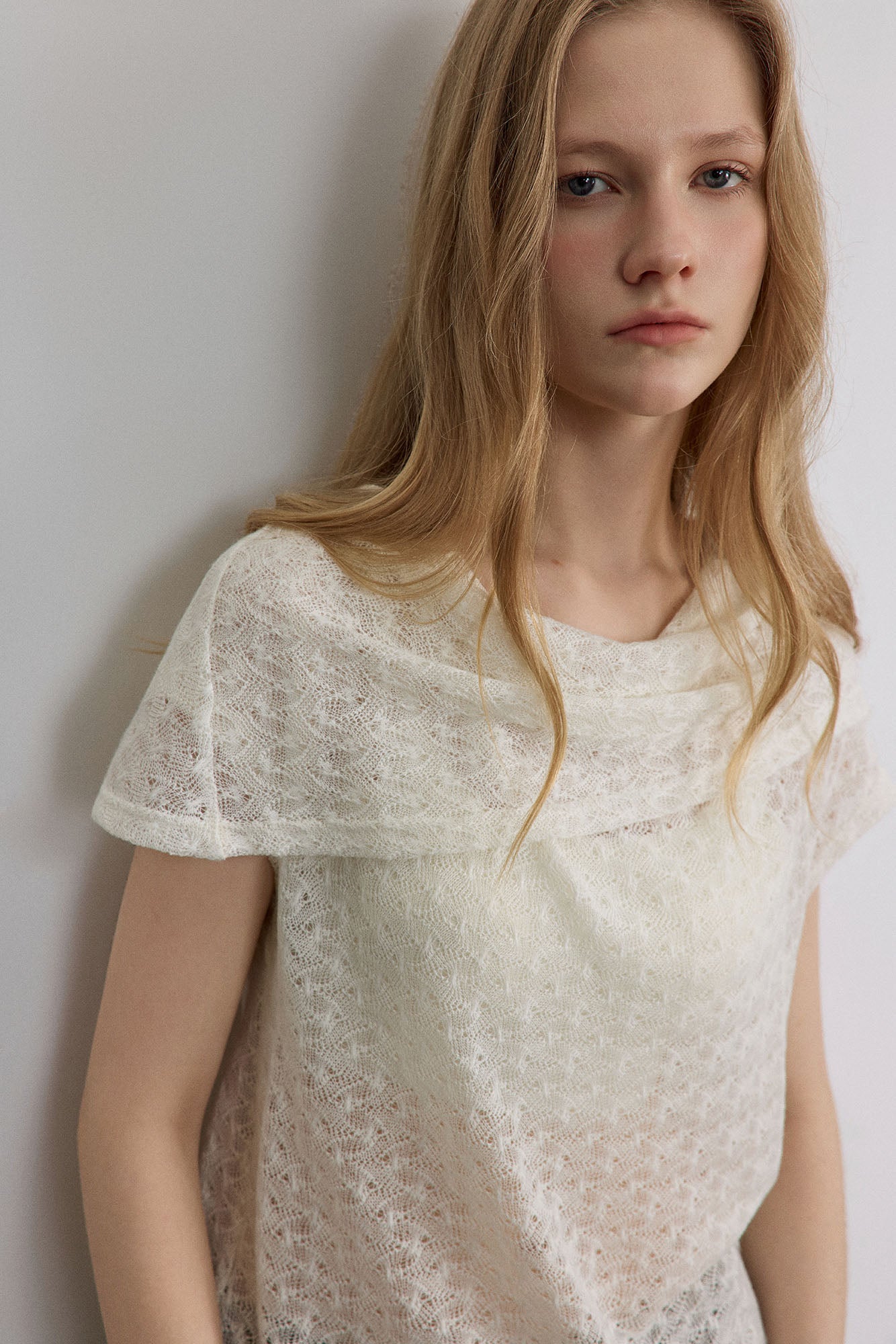 SAME FLOW Sheer Foldover Knit Top