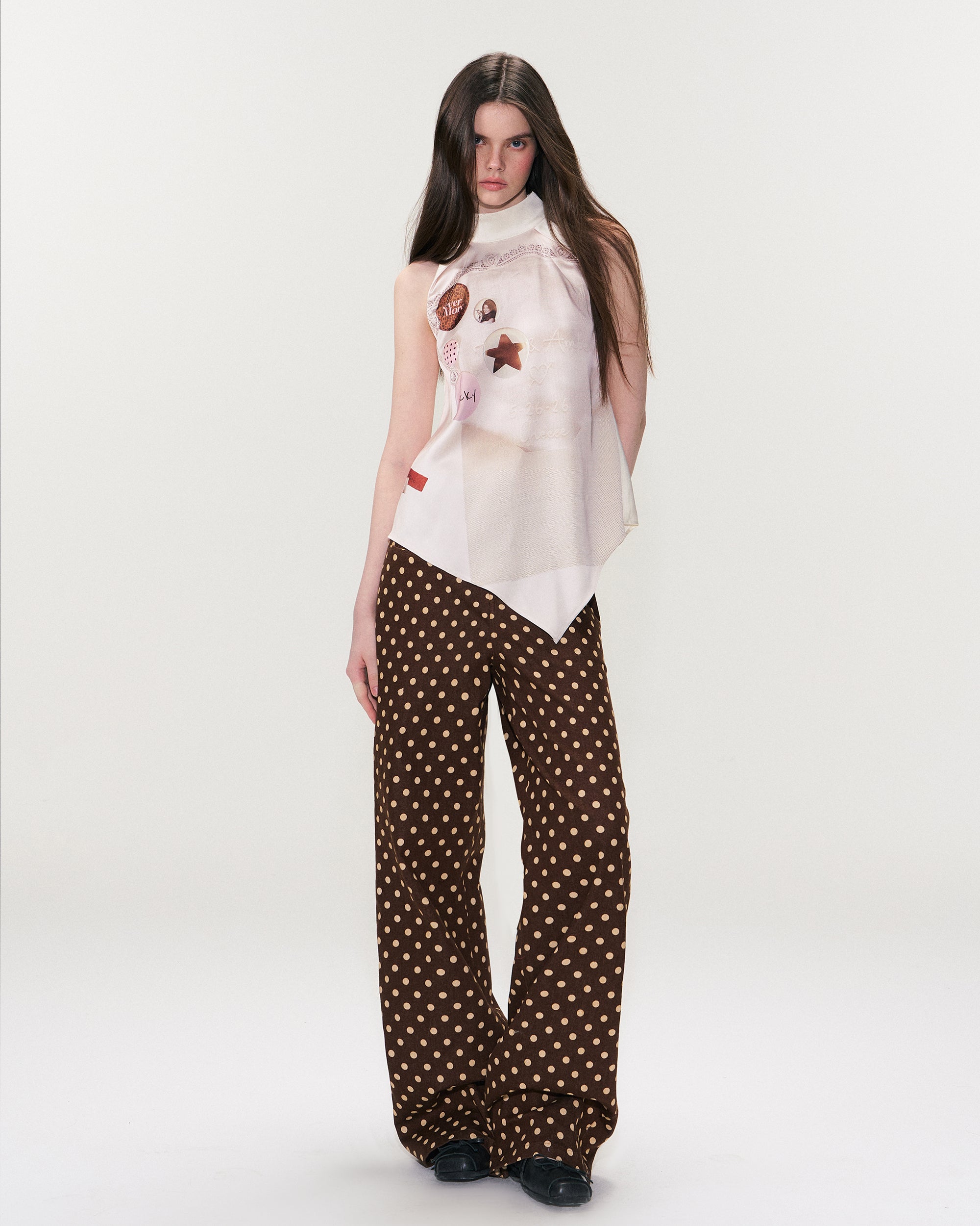 THE NEVERMORE Retro Polka Dot Embroidered Wide-Leg Pants