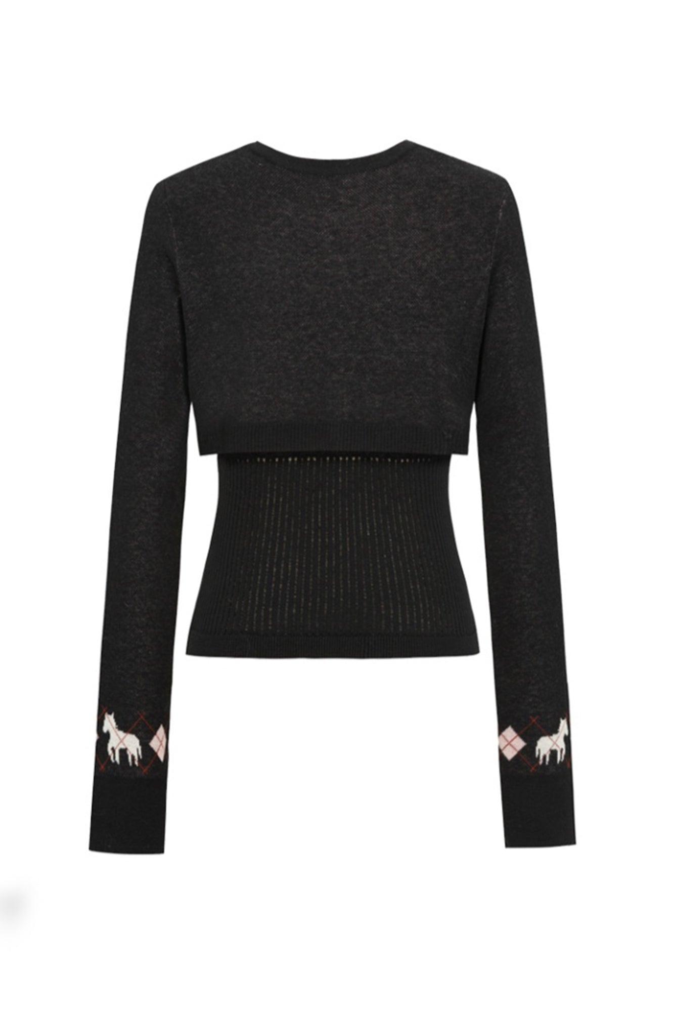 10AMSOTIIIIIIRED Argyle Horse Ribbed Twinset