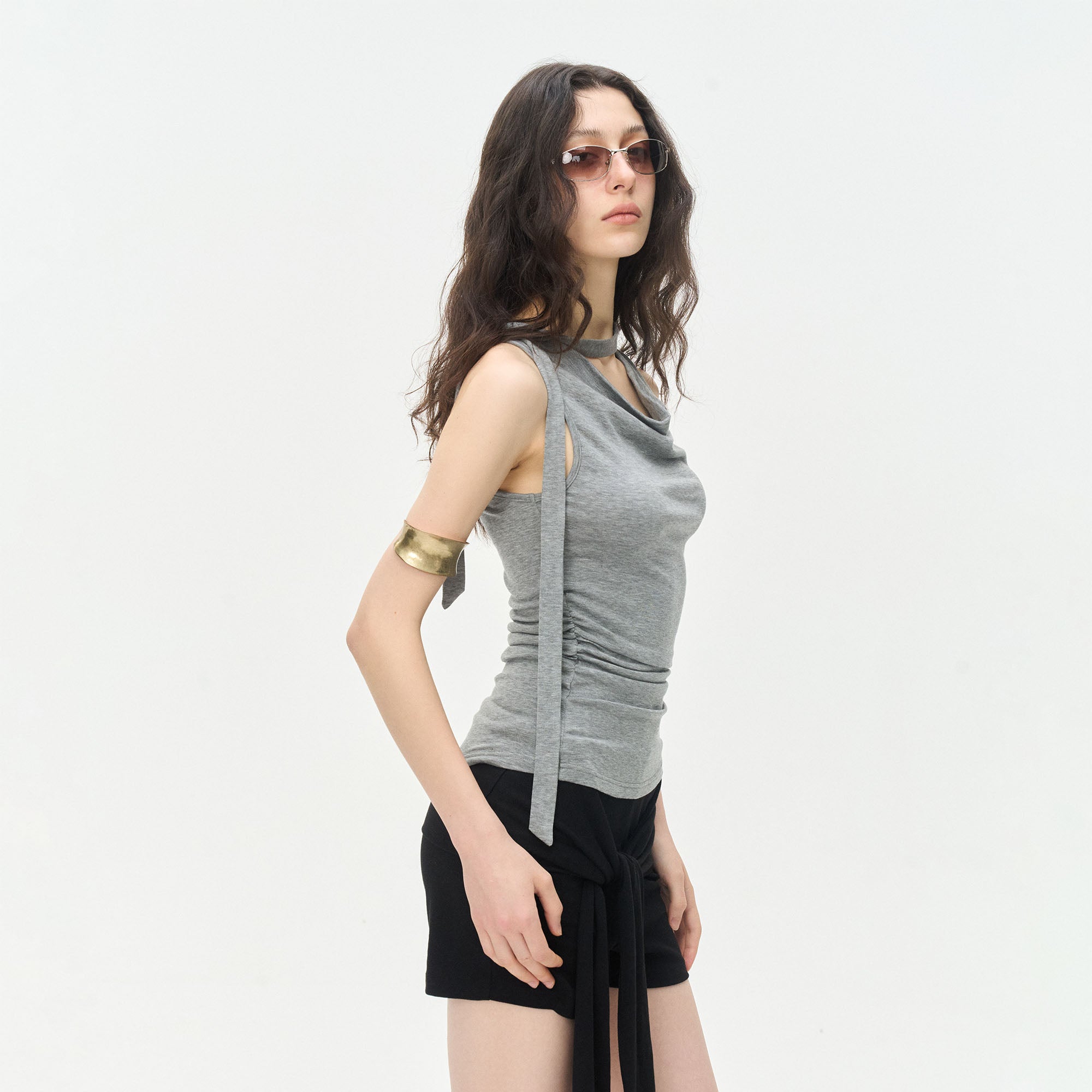 LEONSENSE Choker-Neck Draped Sleeveless Top