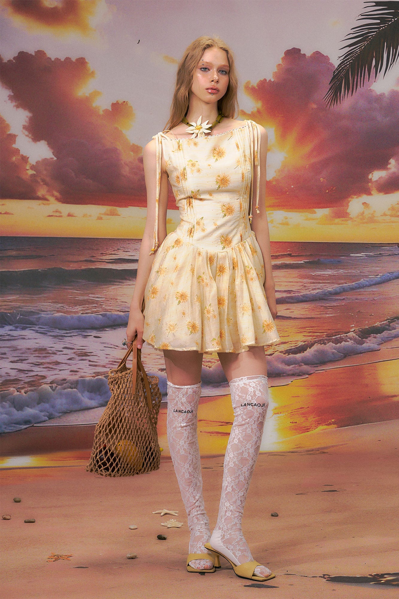 THE NEVERMORE Tie-Shoulder Floral Flared Mini Dress