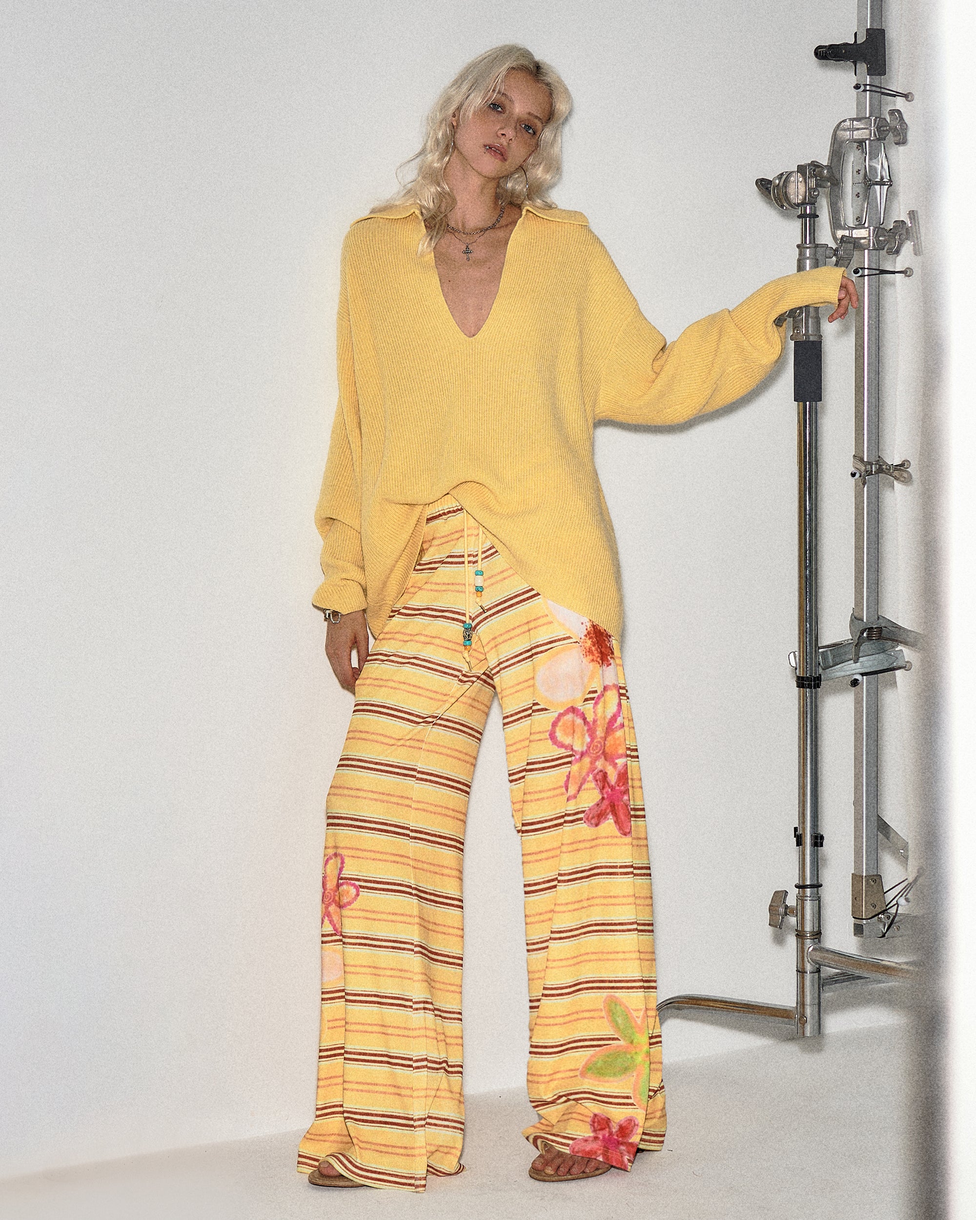 THE NEVERMORE Striped Bloom Beaded Drawstring Pants