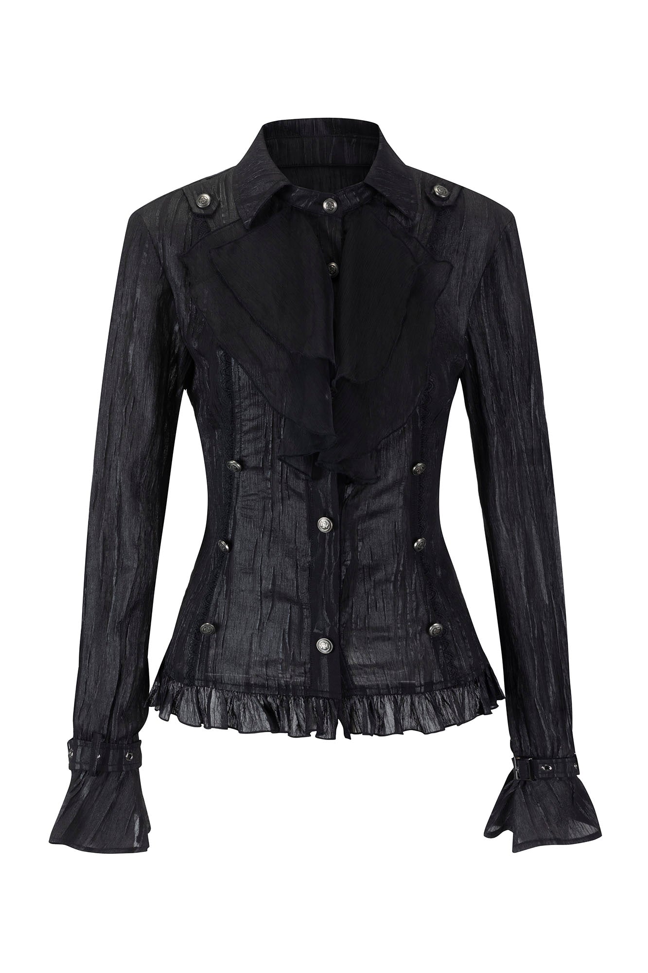 CESTNOUS Crinkled Ruffle Sheer Blouse