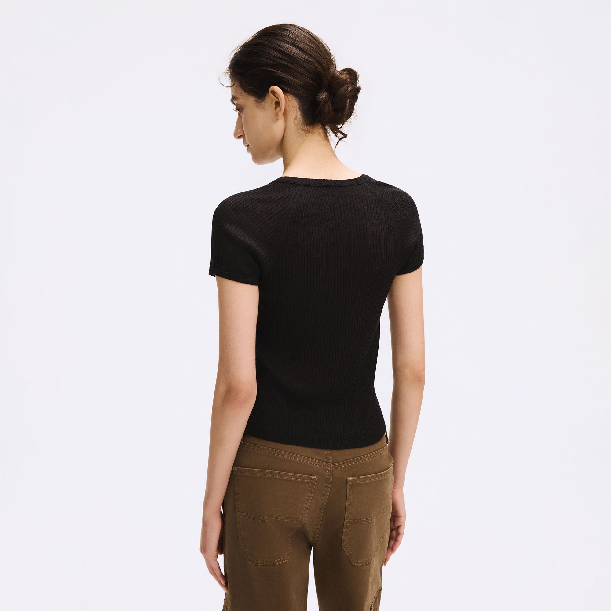 ARTIFICIAL WORLD Ribbed Slim Cropped T-Shirt