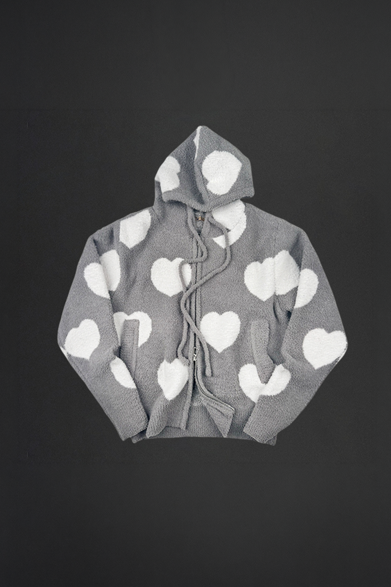 NIANJIUYIKOUER Fuzzy Heart Jacquard Zip-Up Hoodie Cardigan, premium urban and streetwear designers apparel on PROJECTISR.com, NIANJIUYIKOUER