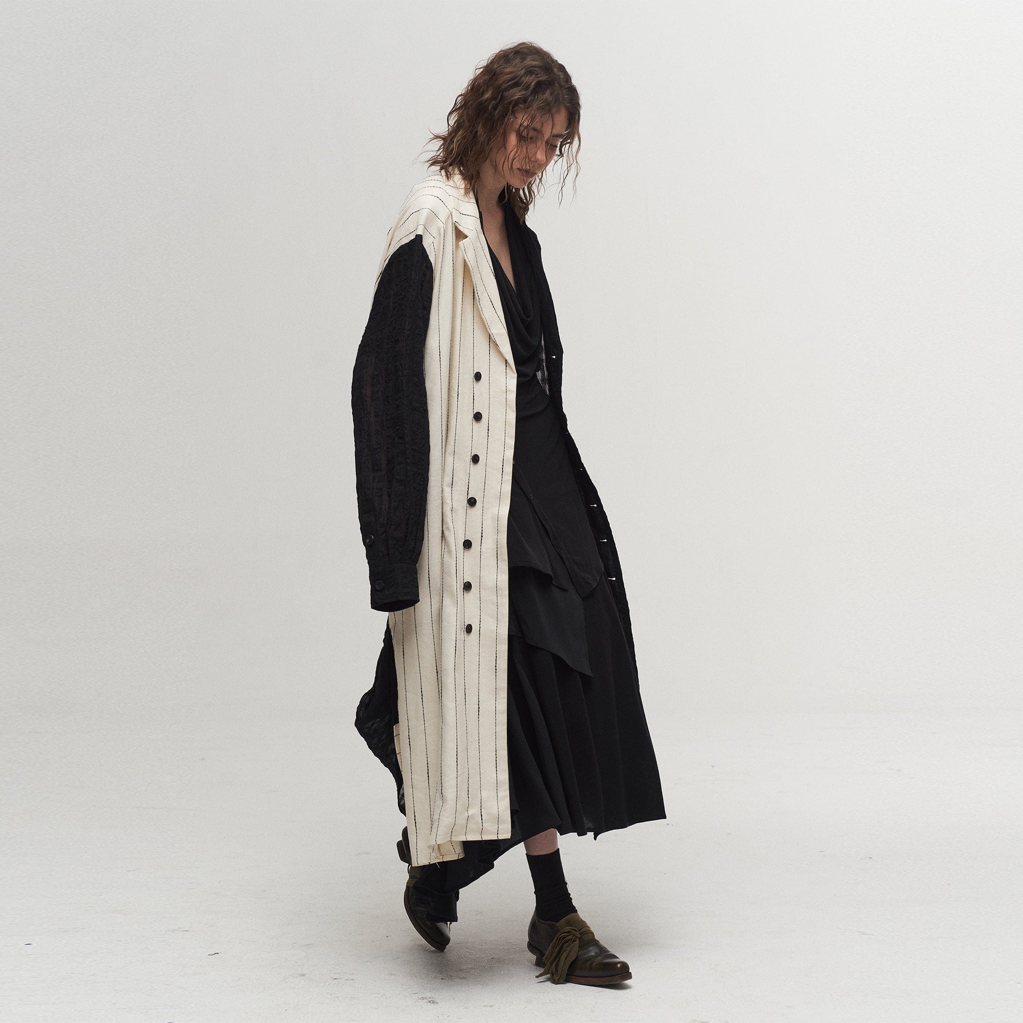 ILNya Nieternite Nifutur Contrast Spliced Striped Sheer Coat, premium urban and streetwear designers apparel on PROJECTISR.com, ILNya Nieternite Nifutur