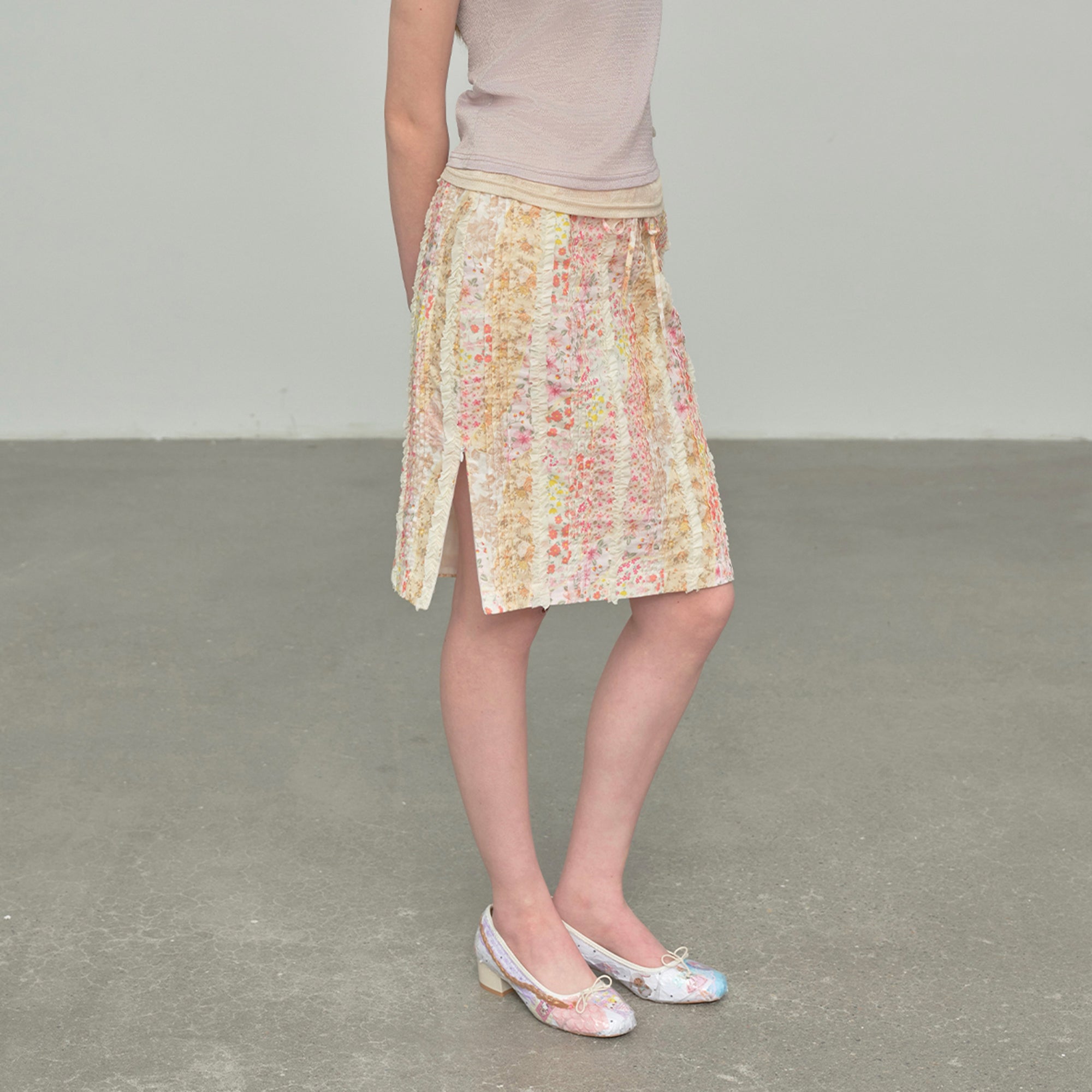 CHICCHICK Pleated Floral Full-Print Skirt