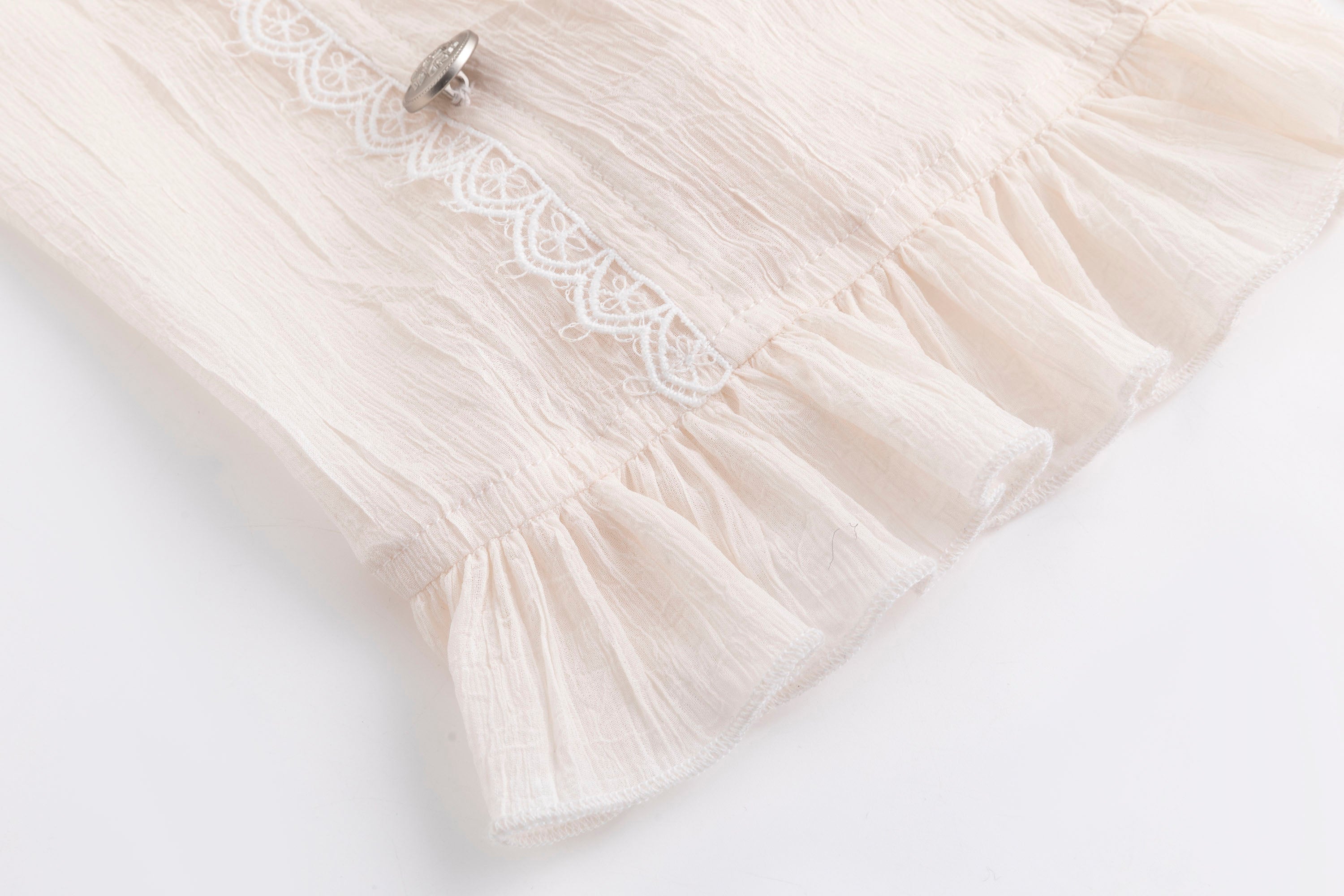 CESTNOUS Crinkled Ruffle Sheer Blouse