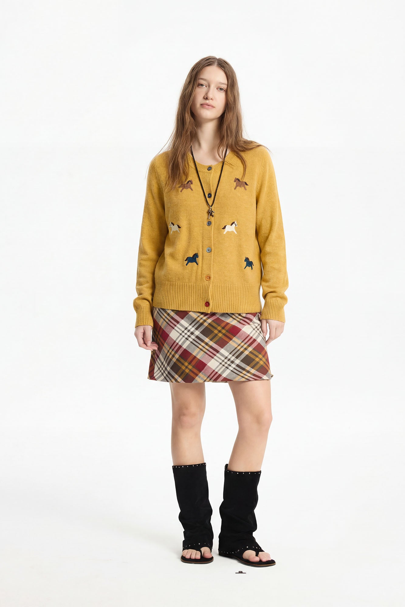 LEONSENSE Pony Embroidered Button Cardigan