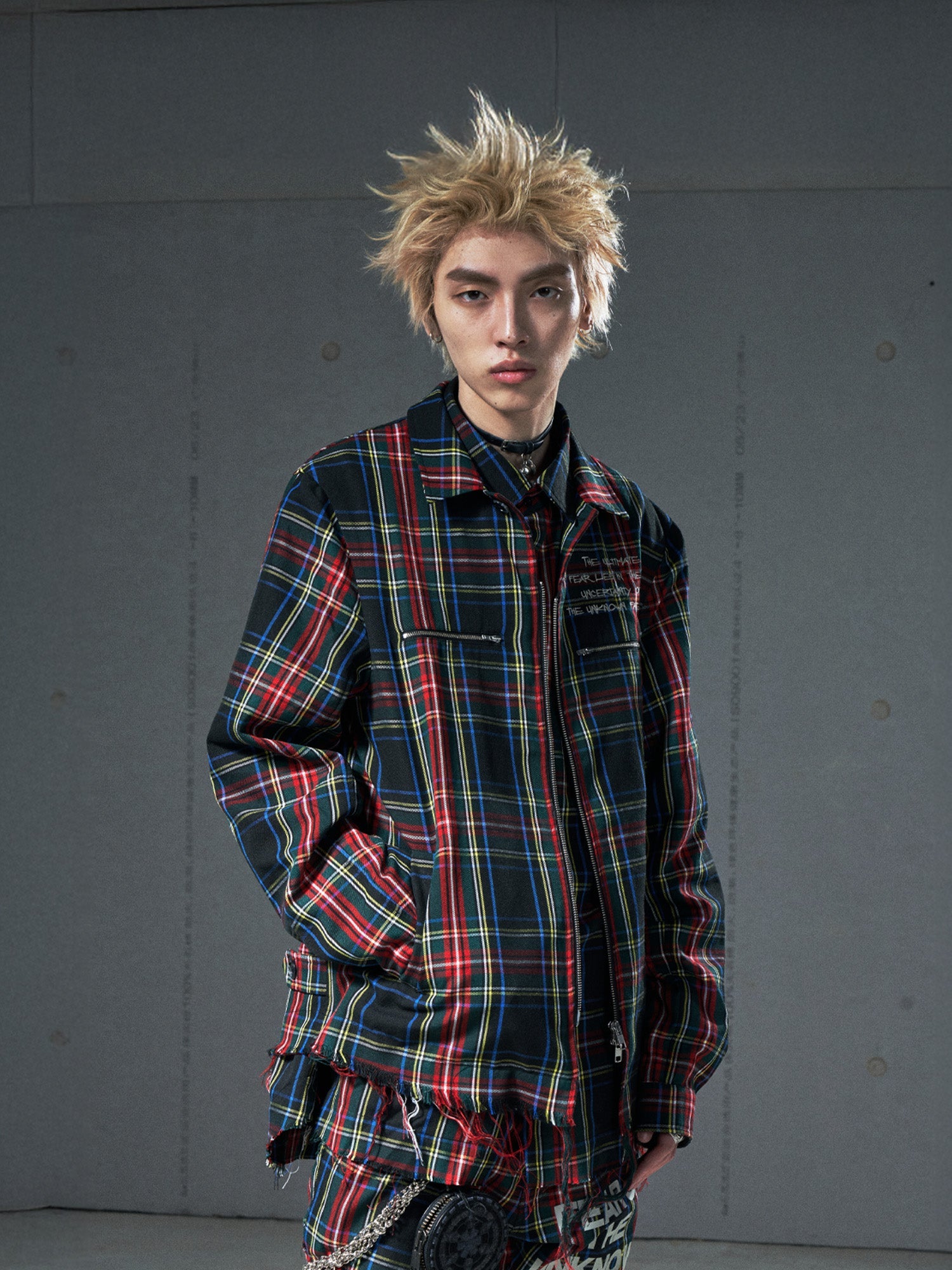 VENTUREK Punk Frayed Plaid Embroidered Jacket, premium urban and streetwear designers apparel on PROJECTISR.com, VENTUREK