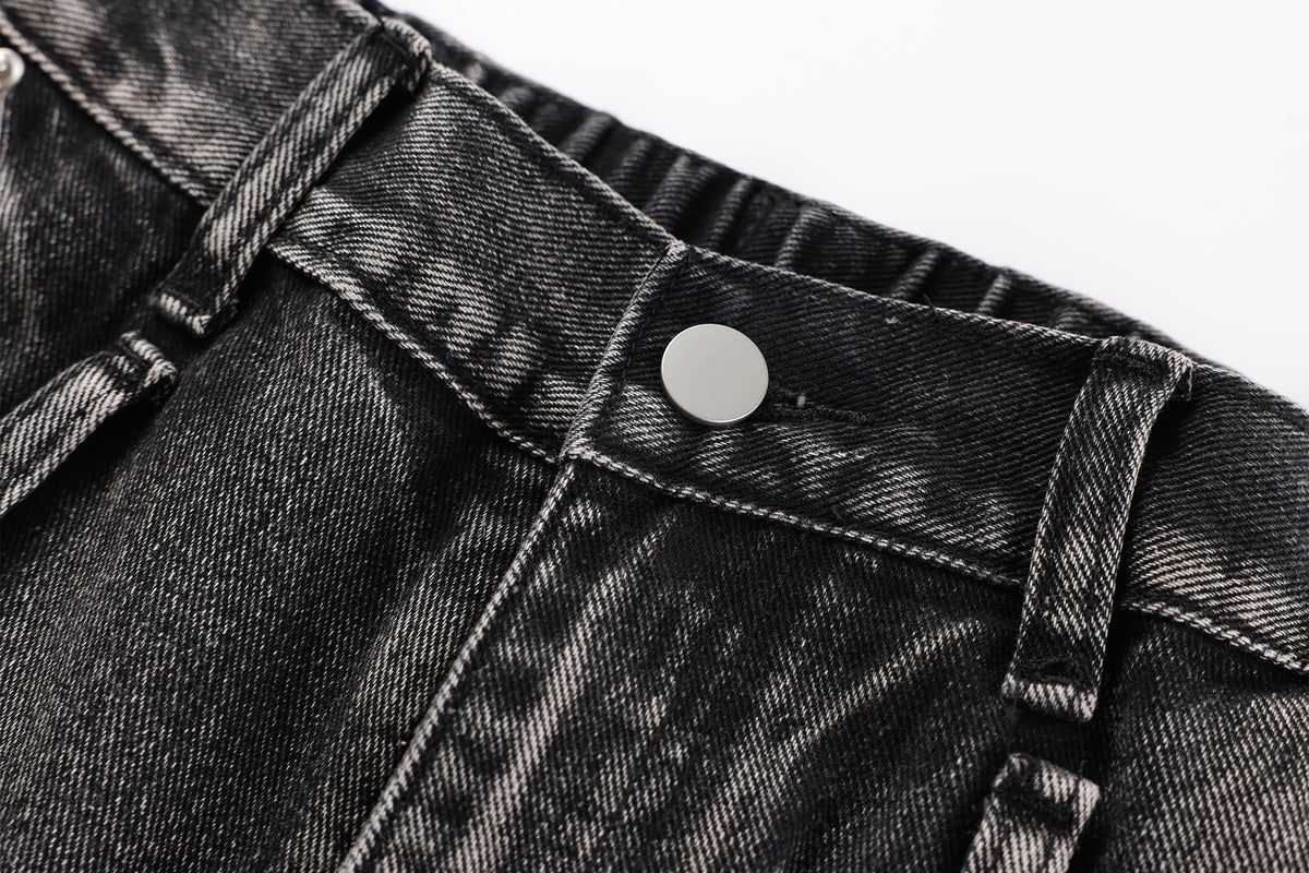FREE CENTER Distressed Washed Curve Wide-Leg Jeans