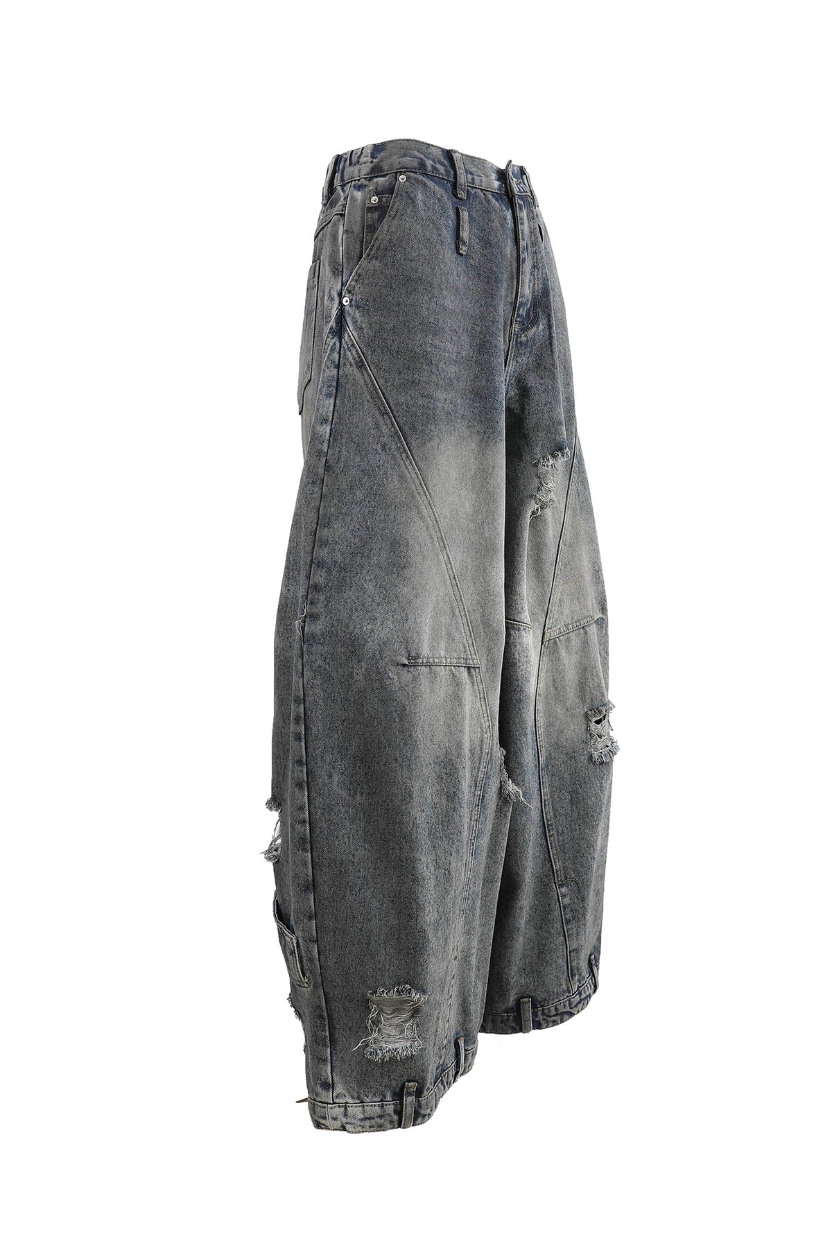 FREE CENTER Distressed Washed Curve Wide-Leg Jeans