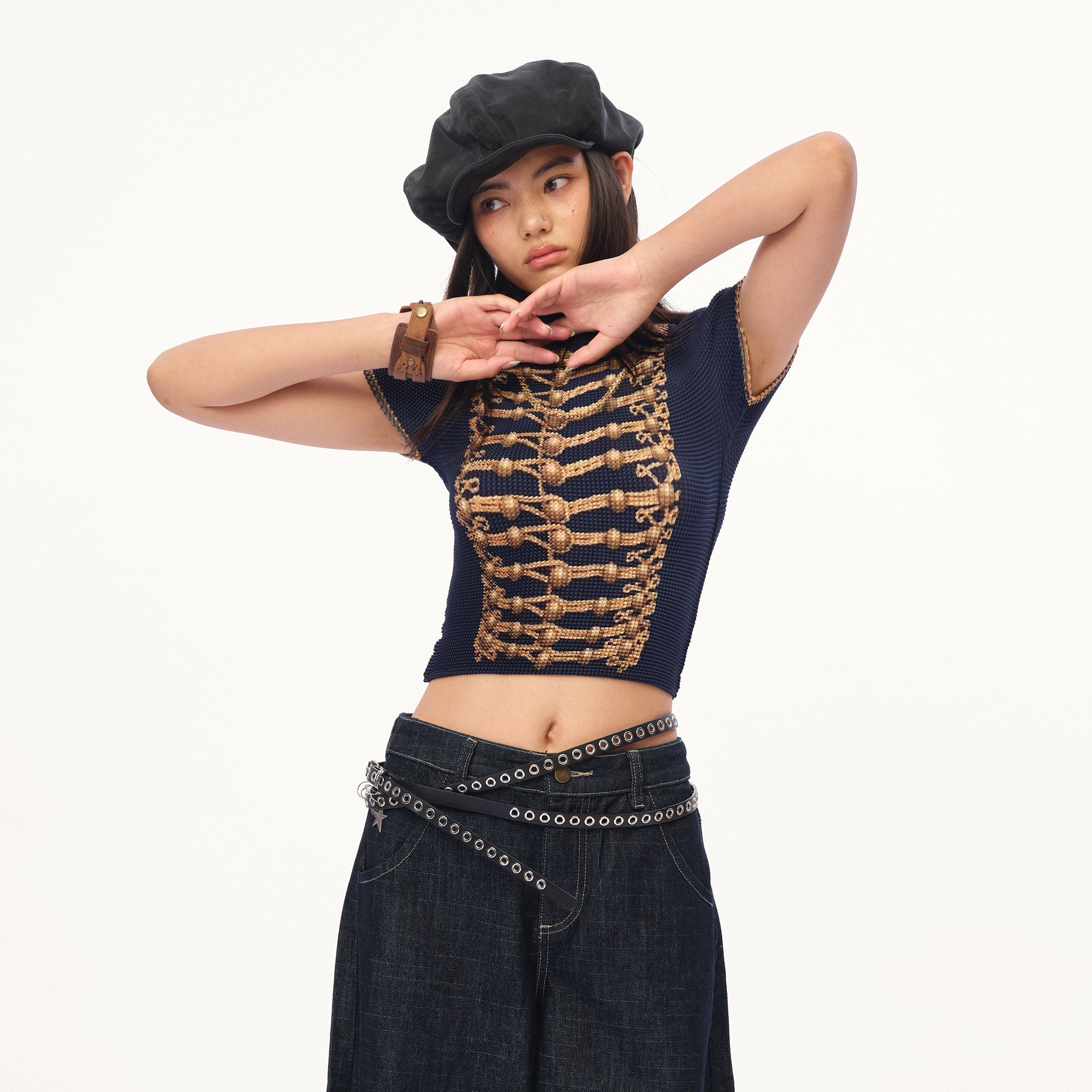 MOF Military-Inspired Graphic Pleated T-Shirt