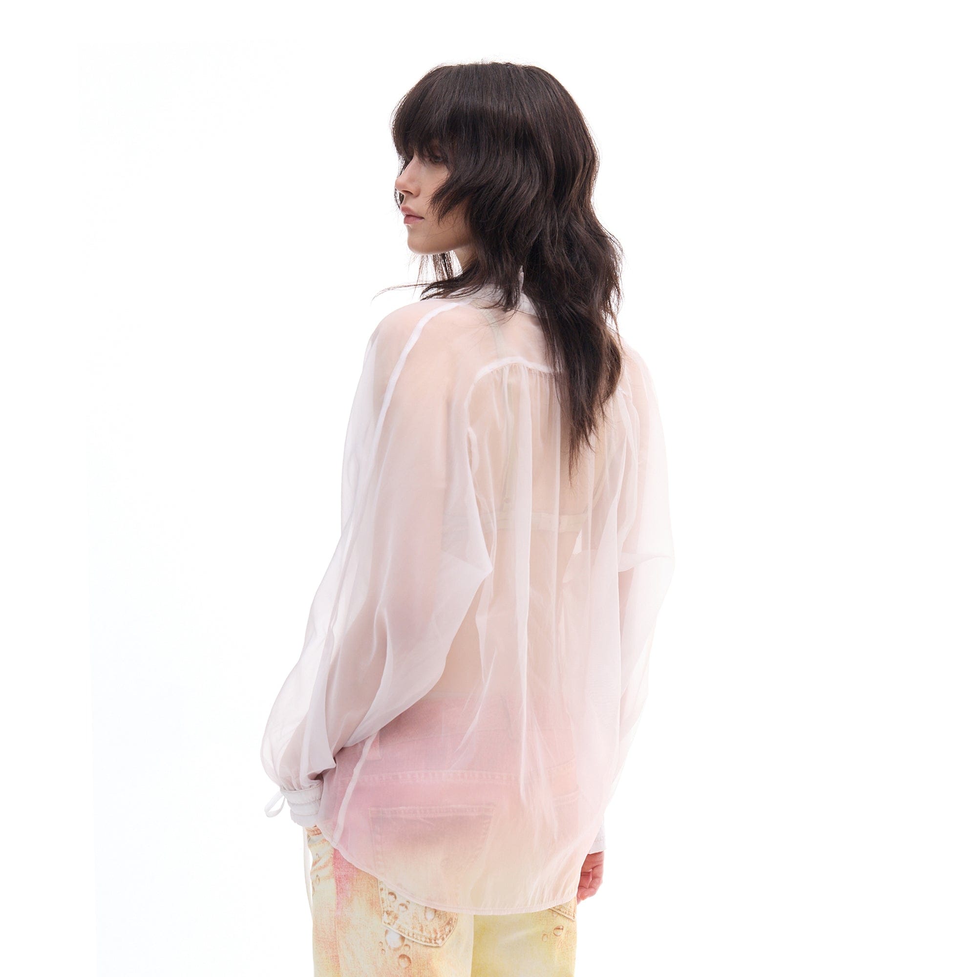 FAYCHUI Sheer Butterfly-Paneled Lace Shirt