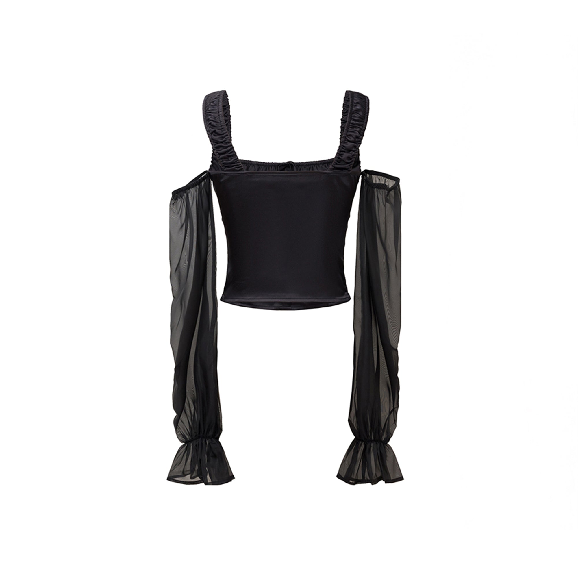 AE30 SAINT Sheer Sleeves Satin Corset Top