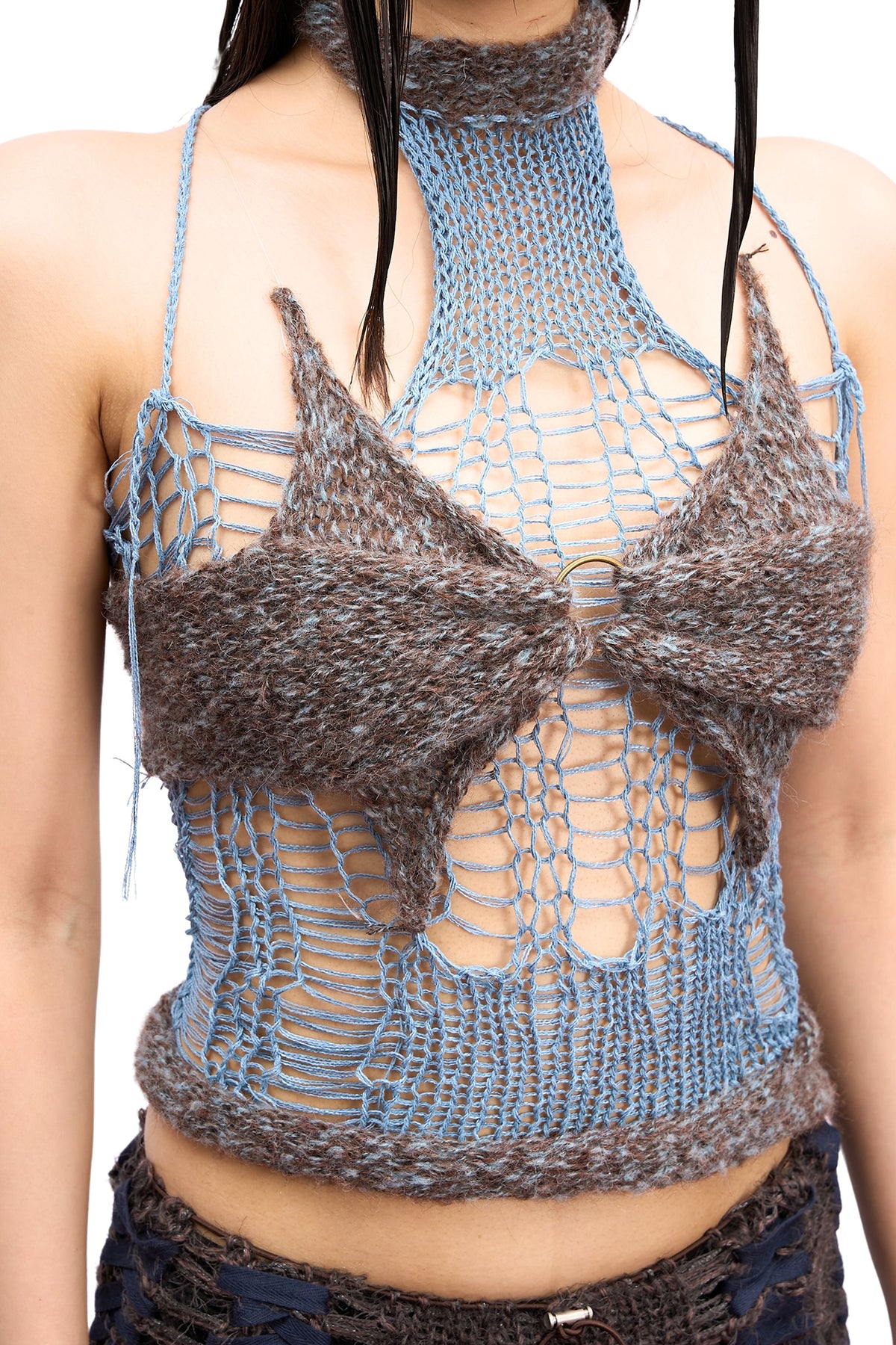 JUEJUEWORKS Layered Bow Halter Knit Top