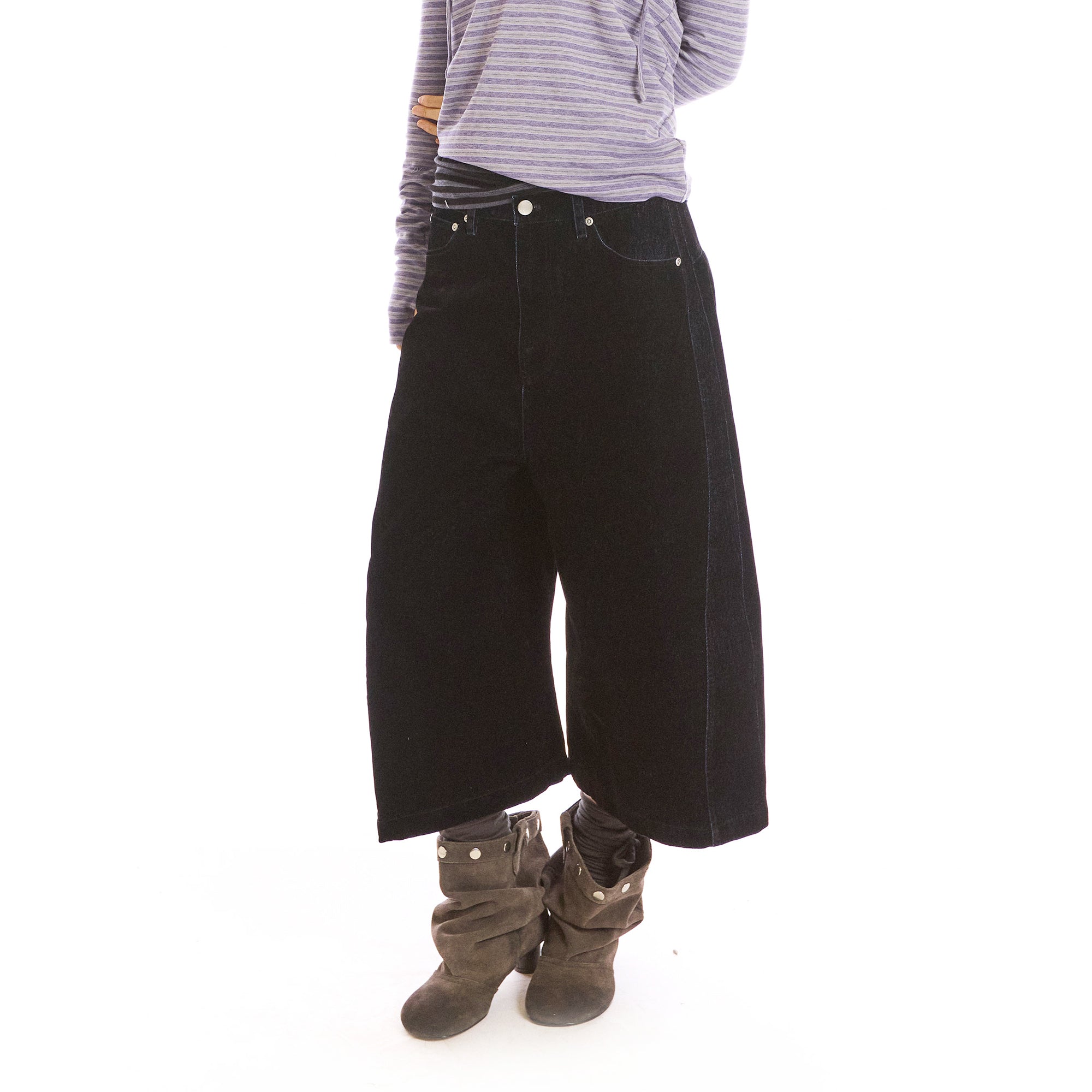 NEVERSEEZ Cropped Wide-Leg Denim Culottes