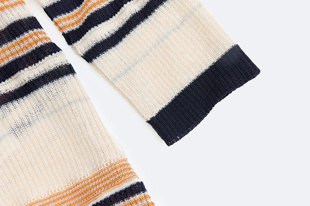 AURA LAND Striped Polo-Neck Wool-Blend Tee