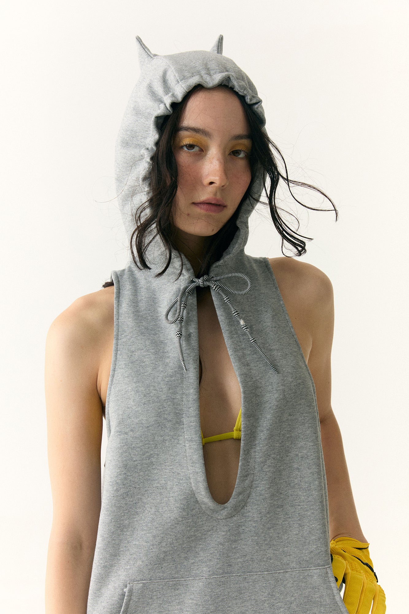 WII WIL Cat-Ear Hooded Keyhole Tank Top