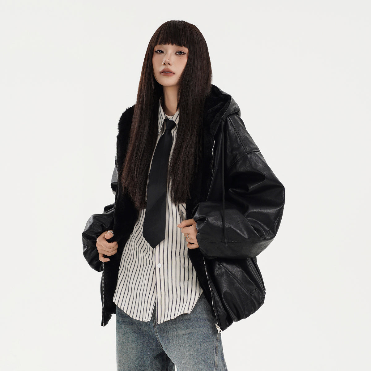 FREE CENTER Reversible Faux Fur Hooded Jacket