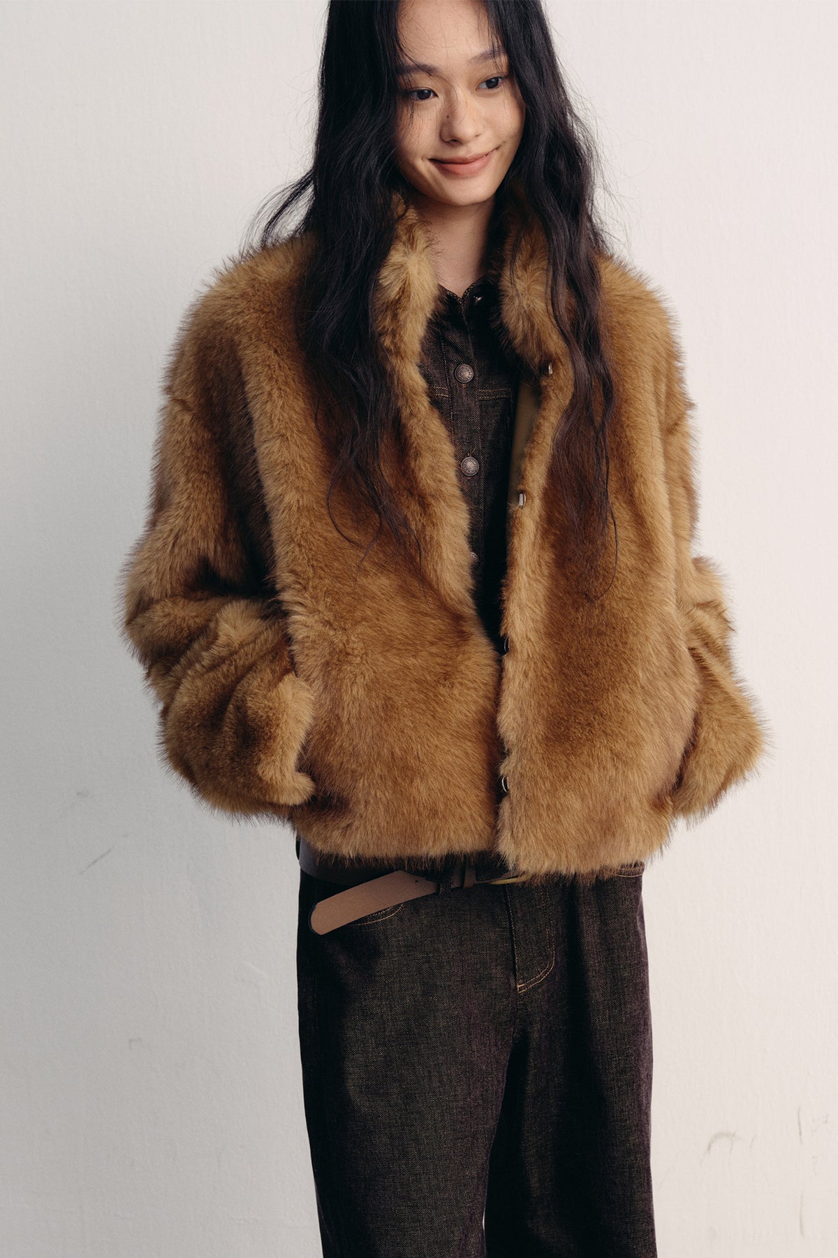 LVETONG Ombre Two-Tone Faux Fur Jacket