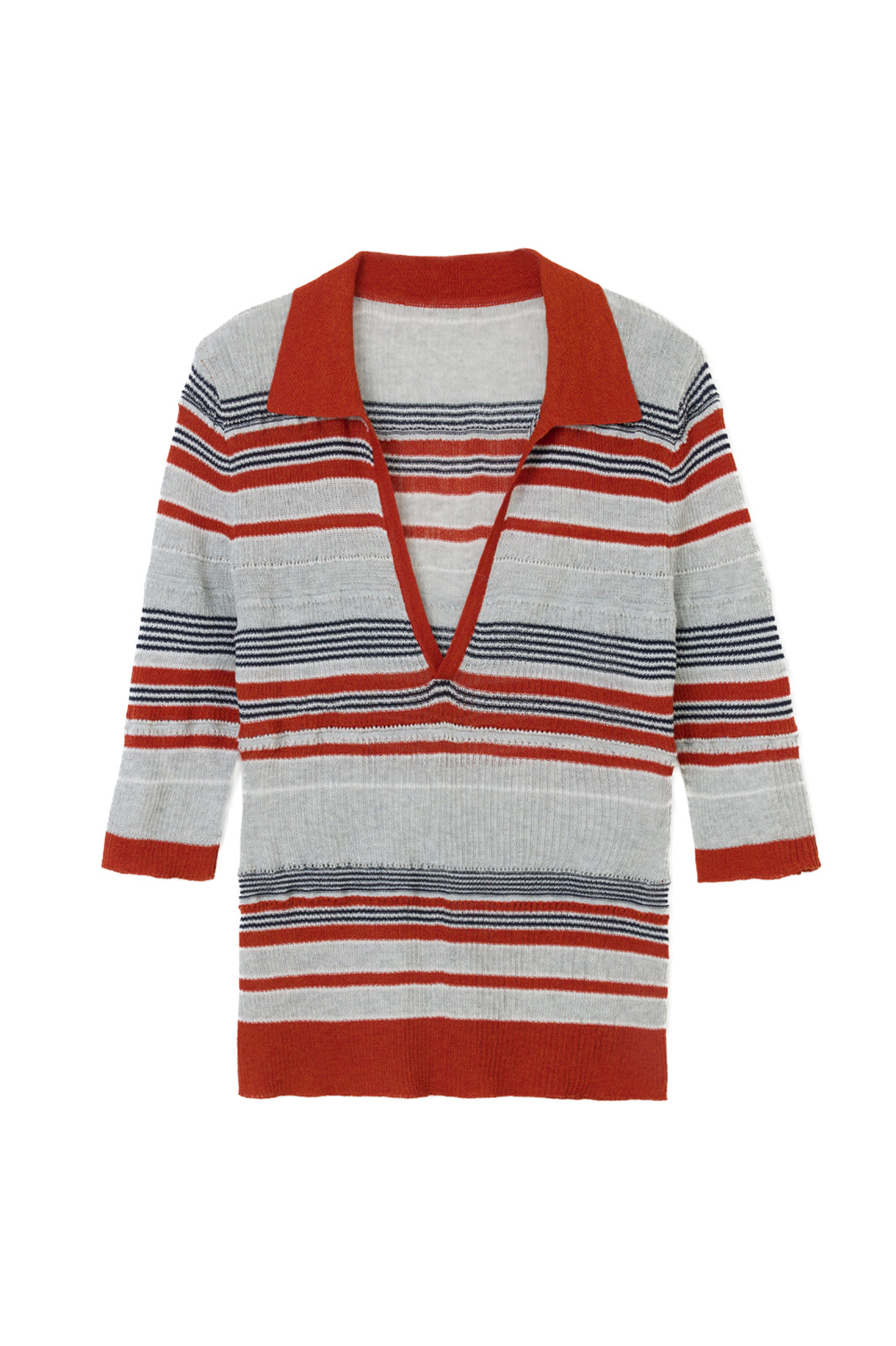 AURA LAND Striped Polo-Neck Wool-Blend Tee